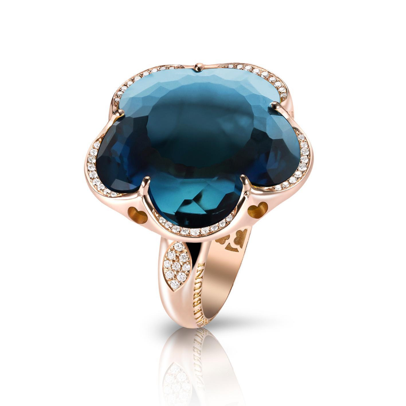 Pasquale Bruni Bon Ton XL ring in 18k Rose Gold with London Blue Topaz and Diamonds, reference 15249R