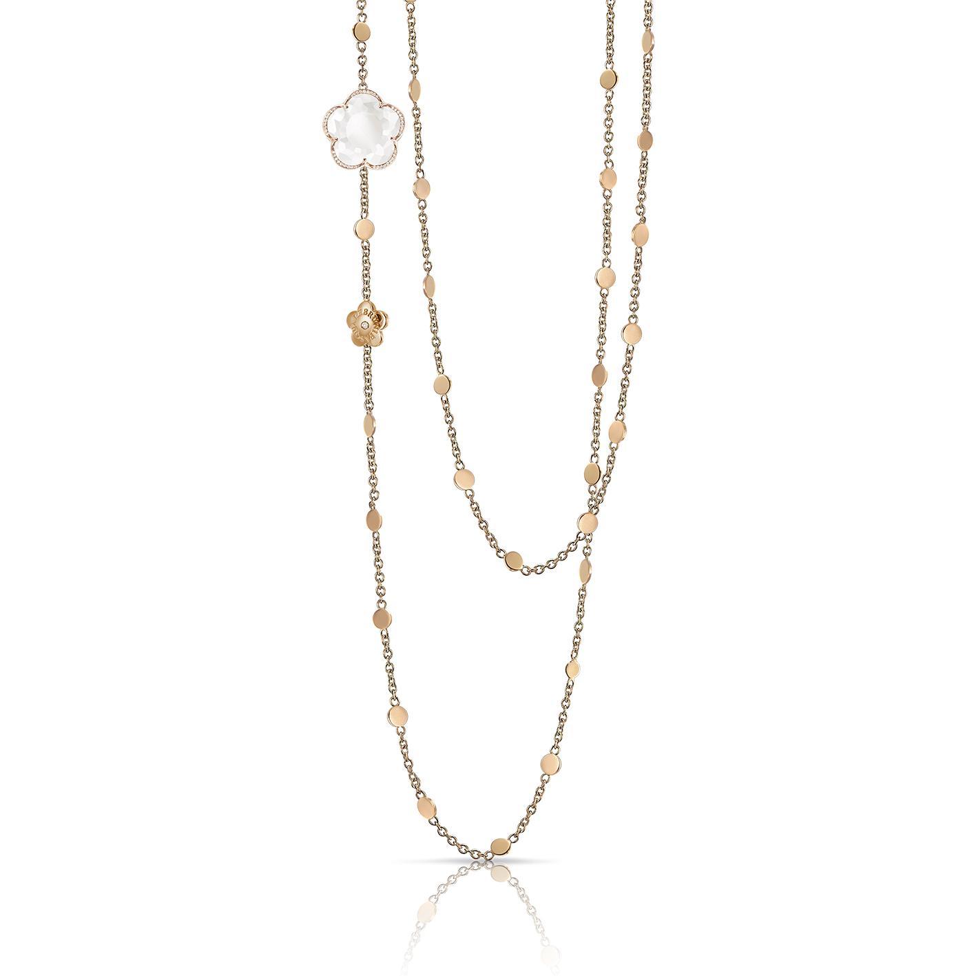 Pasquale Bruni Bon Ton sautoir in 18k Rose Gold with Milky Quartz and Diamonds, reference 15623R
