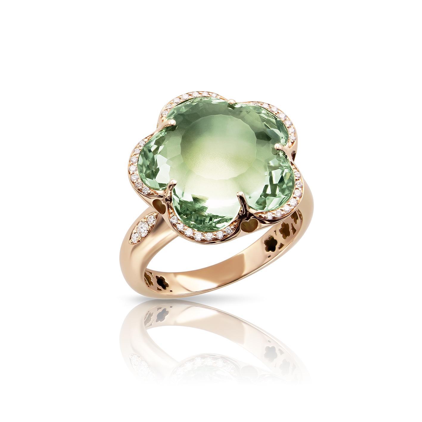 Pasquale Bruni Bon Ton Dolce Vita ring in 18k Rose Gold with Prasiolite, Milky Quartz and Diamonds, reference 16107R