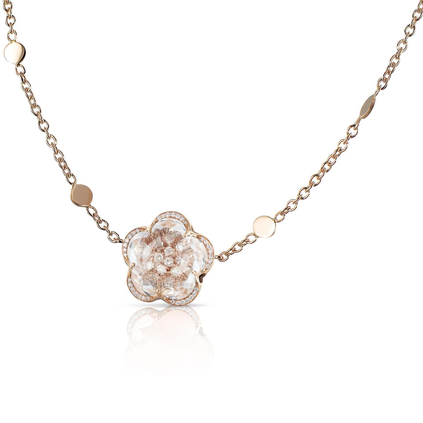 Pasquale Bruni Bon Ton necklace in 18k Rose Gold with Rock Crystal, White and Champagne Diamonds, reference 16167R
