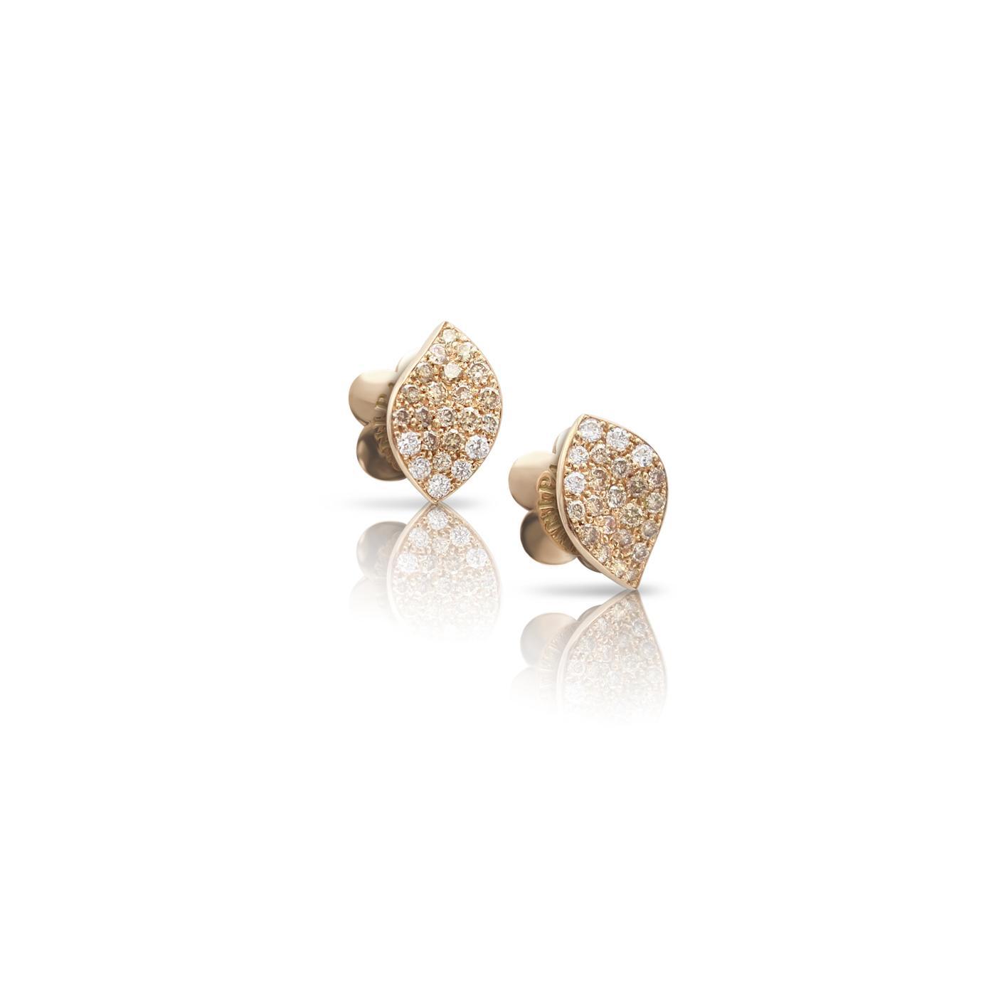 Pasquale Bruni Petit Garden earrings in 18k Rose Gold with Diamonds, Single Leaf, reference 15364R
