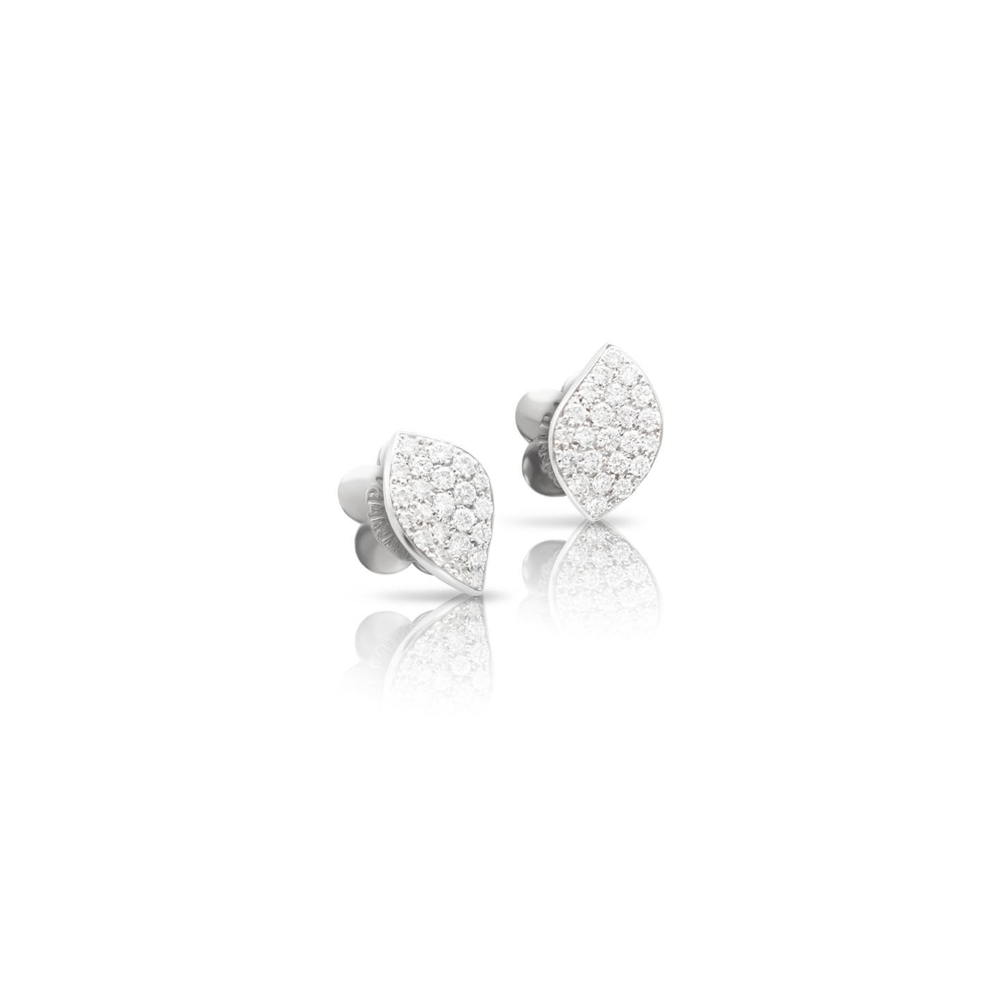 Pasquale Bruni Petit Garden earrings in 18k White Gold with Diamonds, Single Leaf, reference 15365B