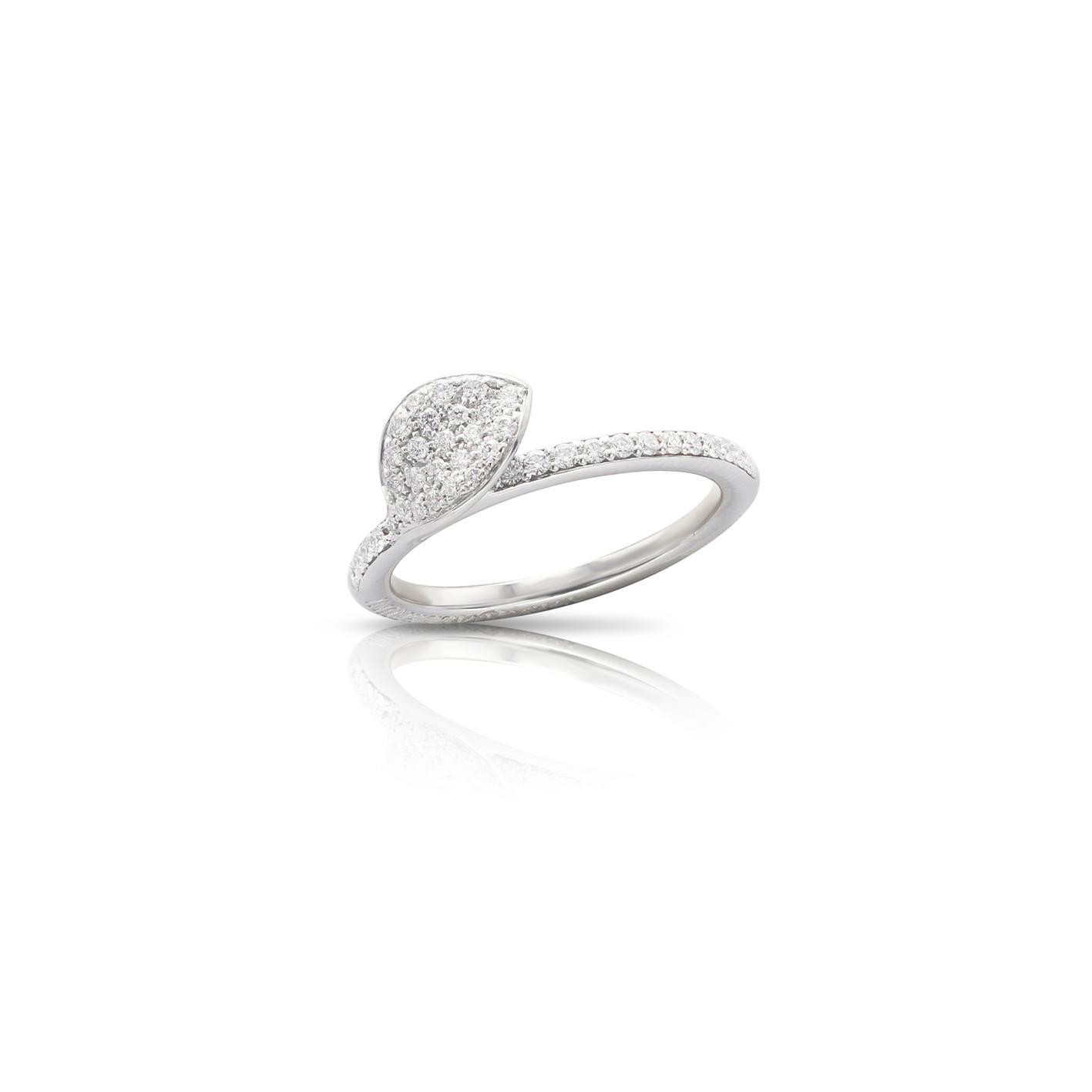 Pasquale Bruni Petit Garden ring in 18k White Gold with Diamonds, Single Leaf, reference 15375B