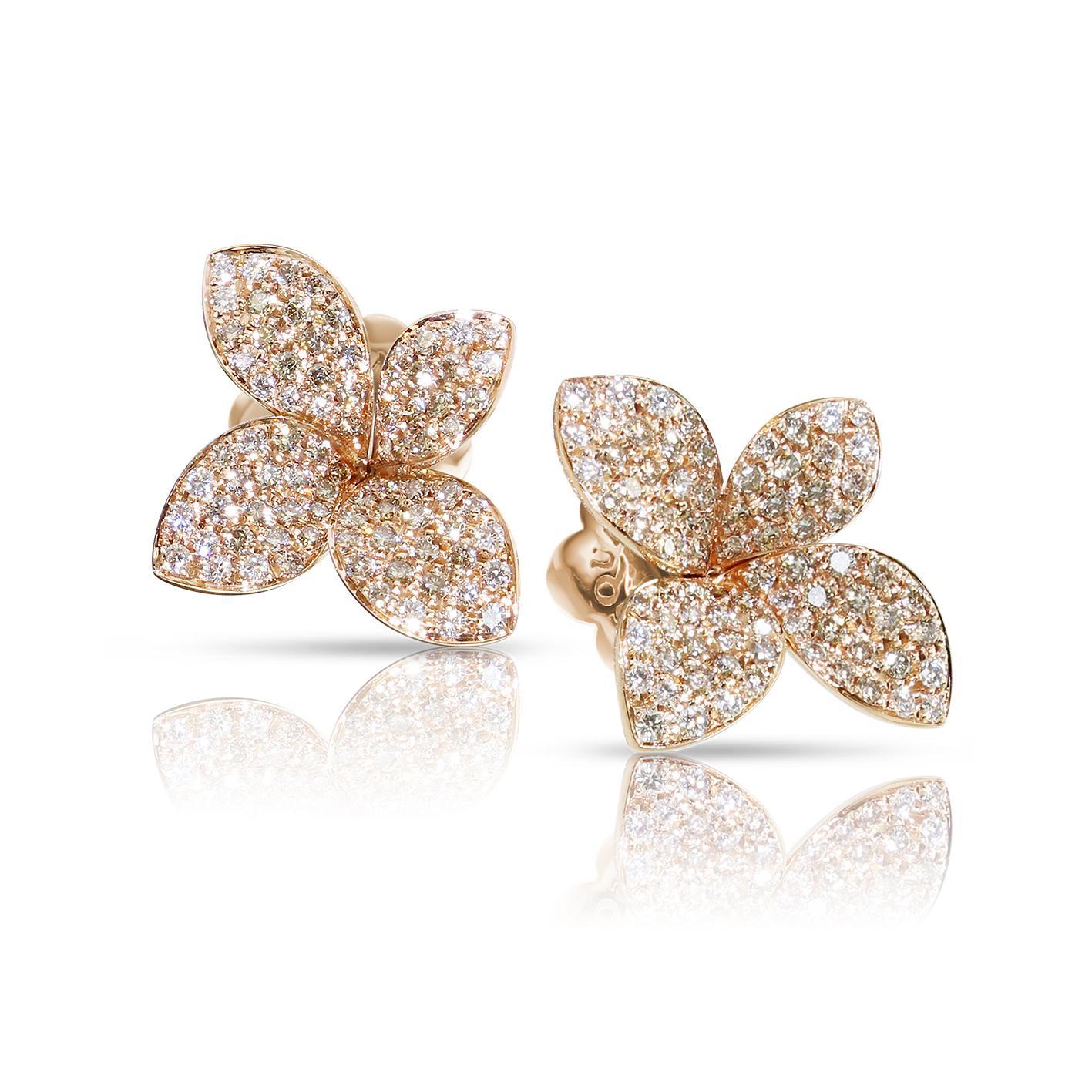 Pasquale Bruni Petit Garden earrings in 18k Rose Gold with Diamonds, Medium Flower, reference 15377R