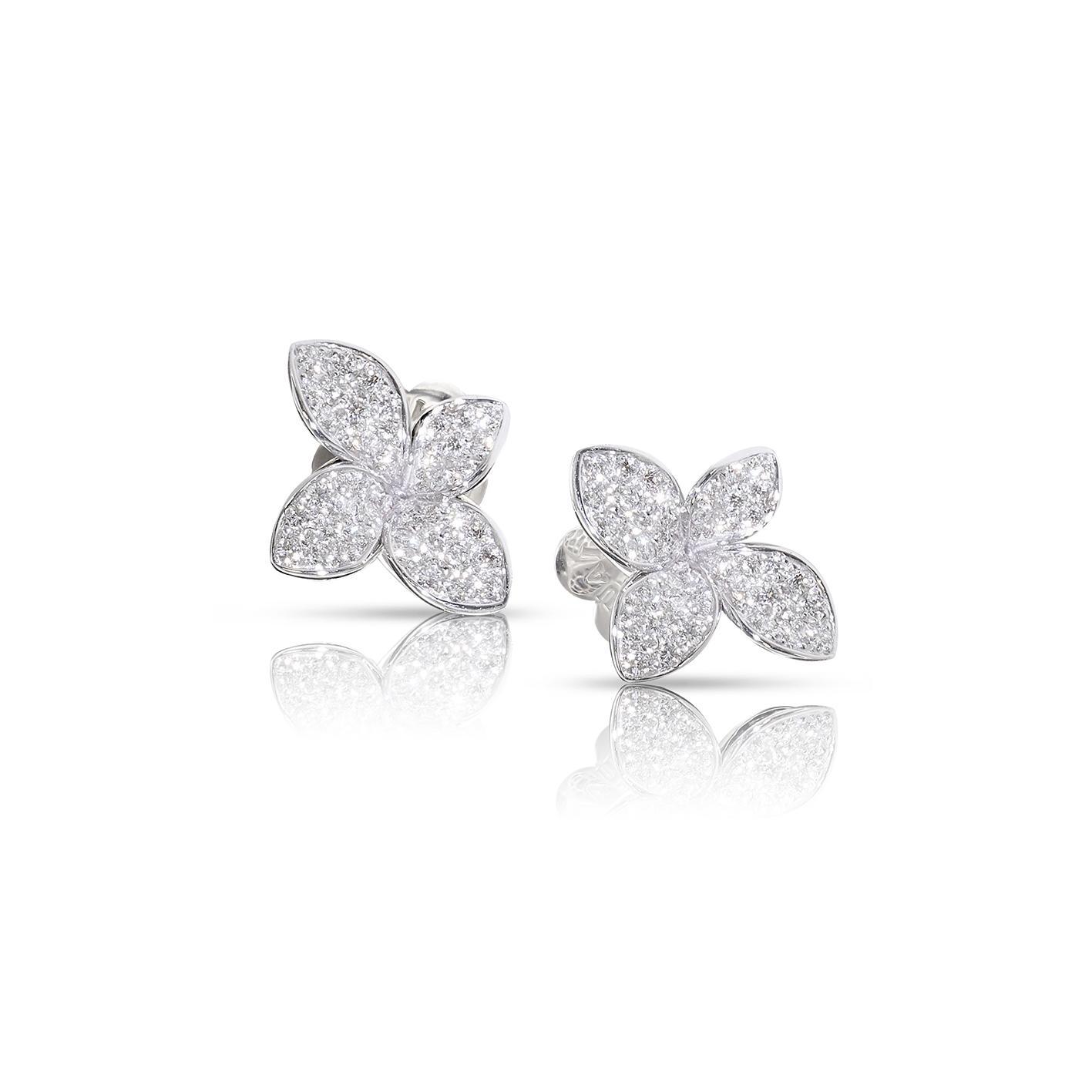 Pasquale Bruni Petit Garden Earrings in 18k White Gold with Diamonds, Small Flower. Reference 15384B.