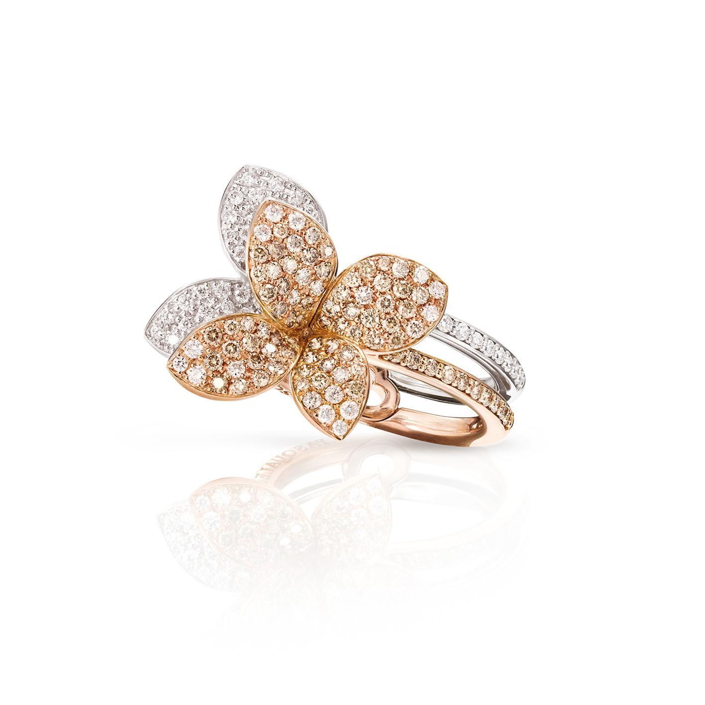 Pasquale Bruni Petit Garden Libellule ring in 18k Rose and White Gold with White and Champagne Diamonds, reference 16713BR