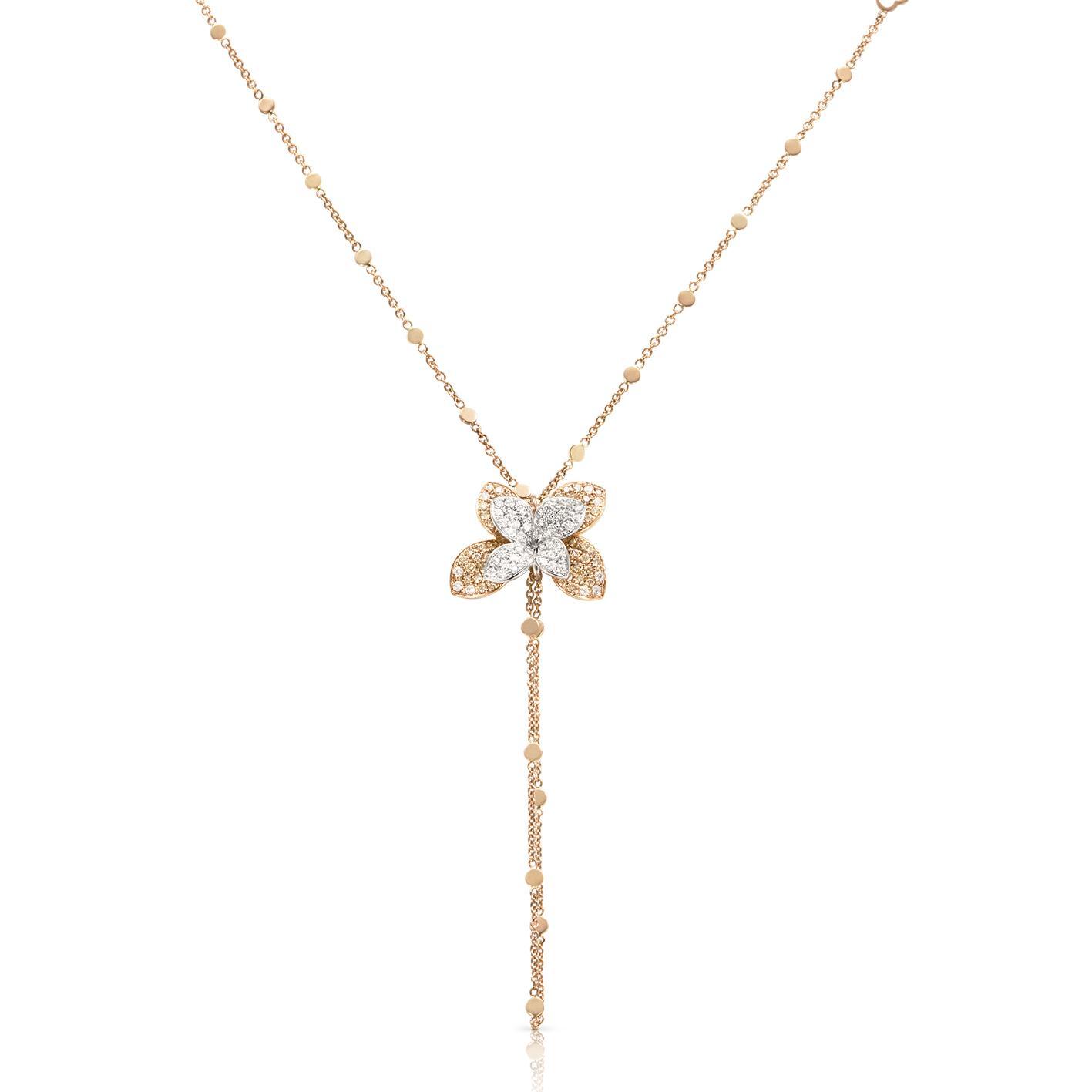 Pasquale Bruni Petit Garden Libellule necklace in 18k Rose and White Gold with White and Champagne Diamonds, reference 16714BR