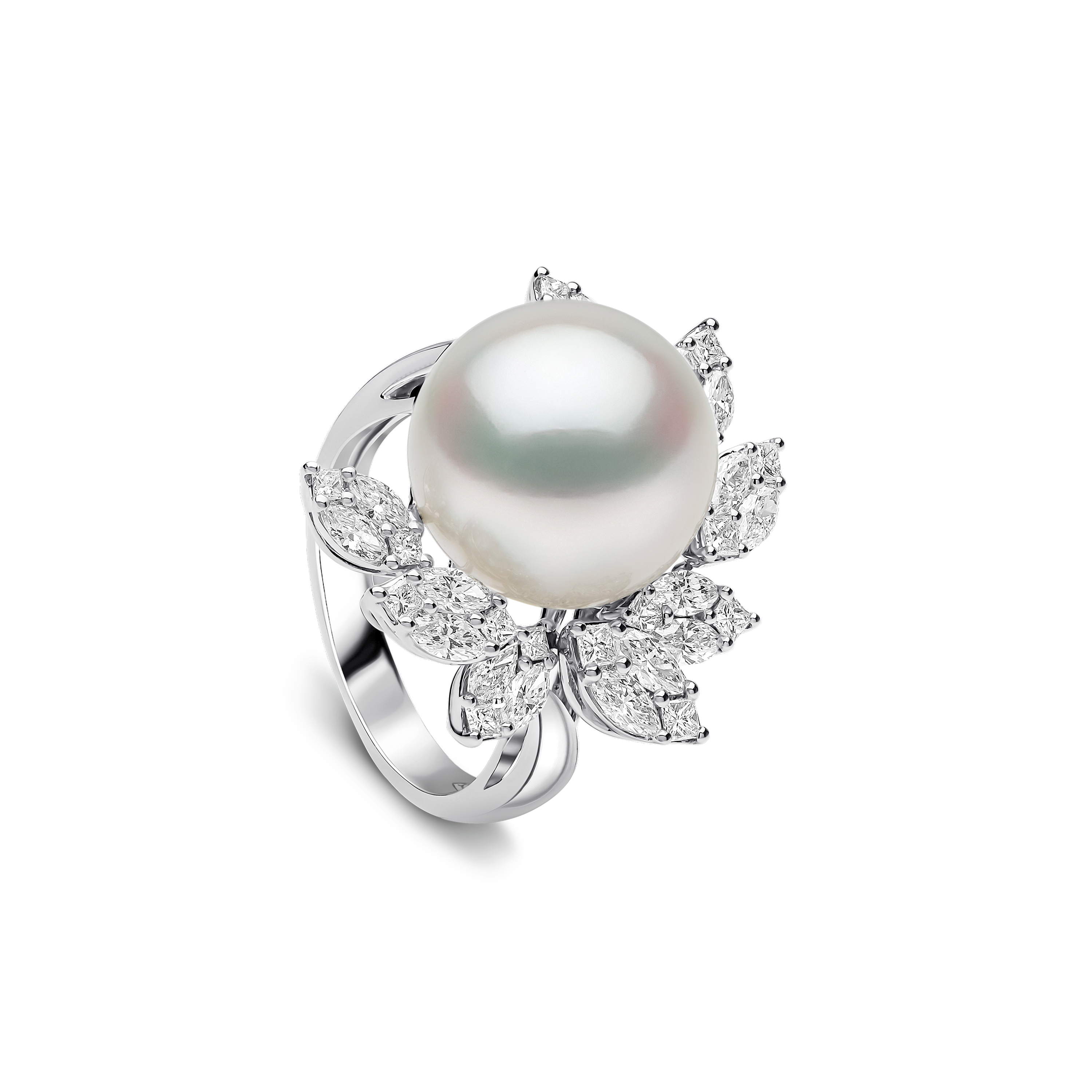 Duchess 18k South Sea Pearl and Dimond Flower Motif Ring