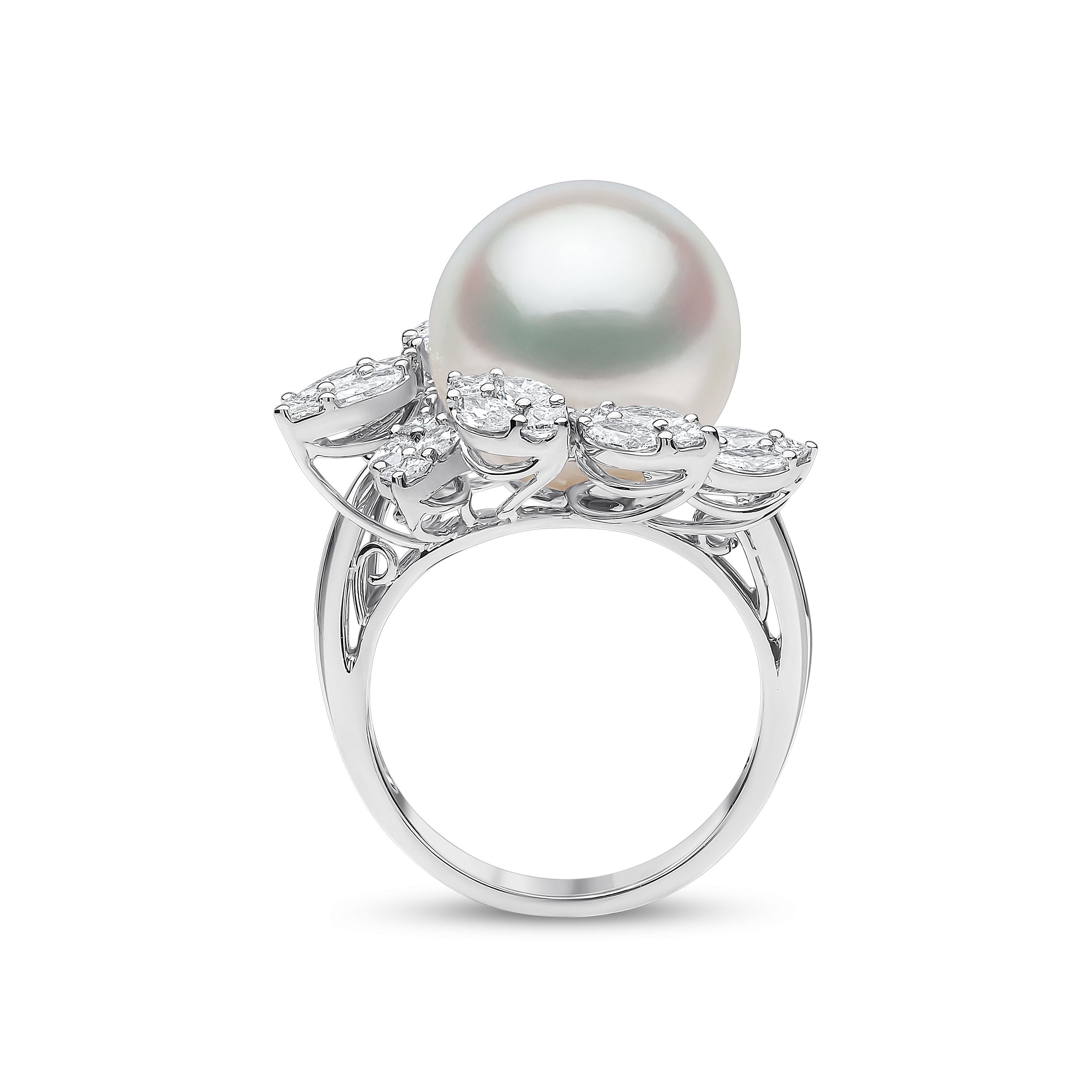 Duchess 18k South Sea Pearl and Dimond Flower Motif Ring