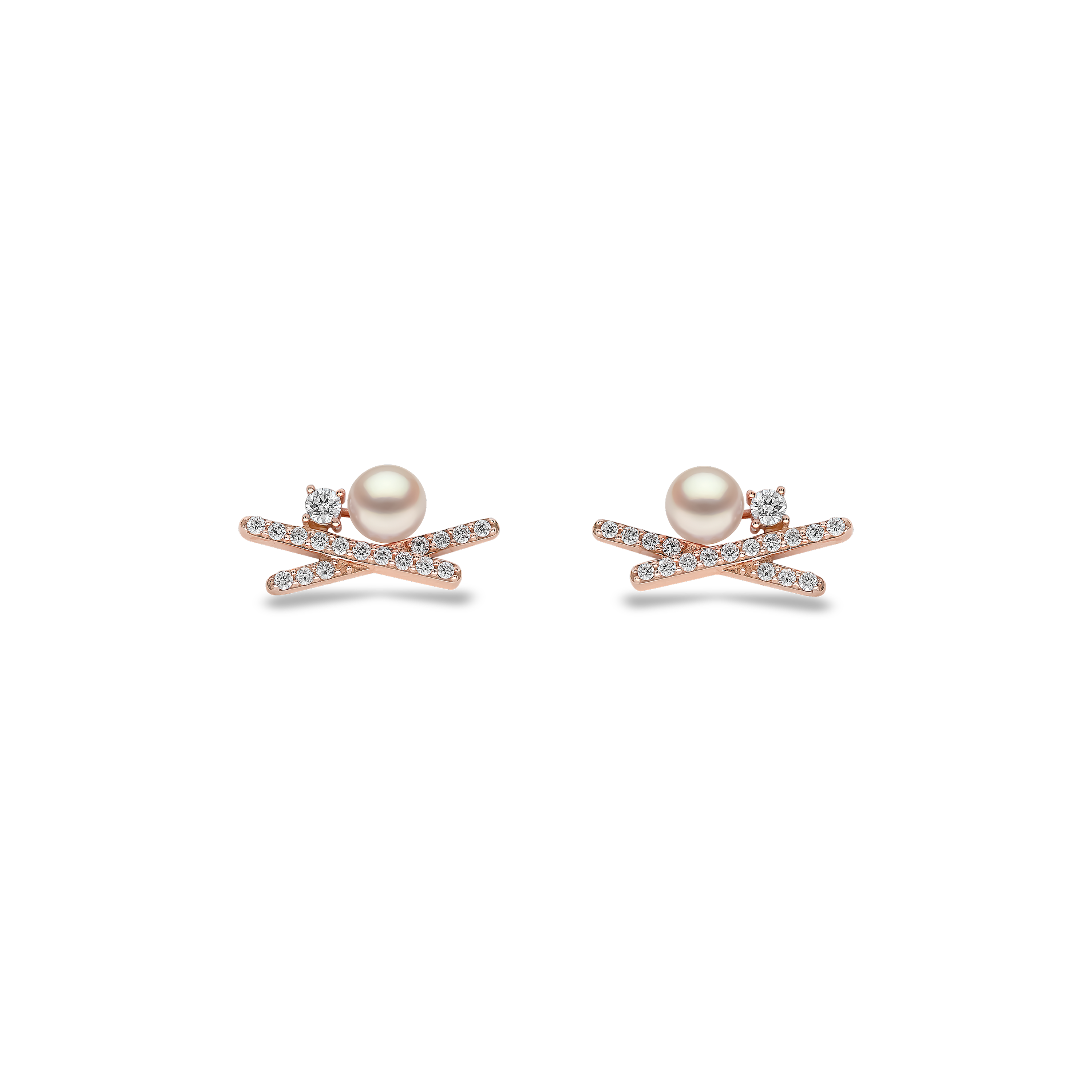 Sleek 18K Gold Pearl and Mini Diamond Cross Stud Earrings
