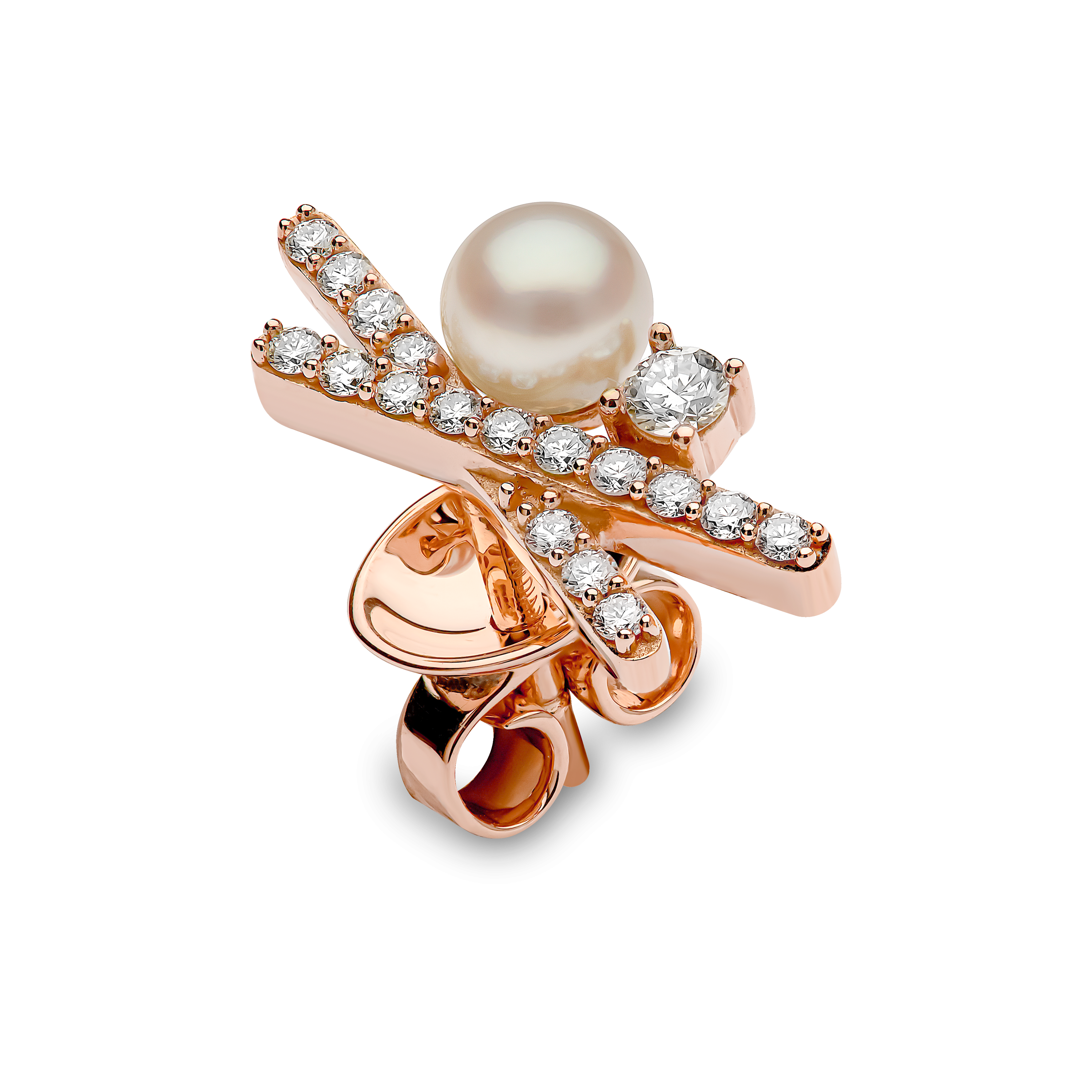 Sleek 18K Gold Pearl and Mini Diamond Cross Stud Earrings