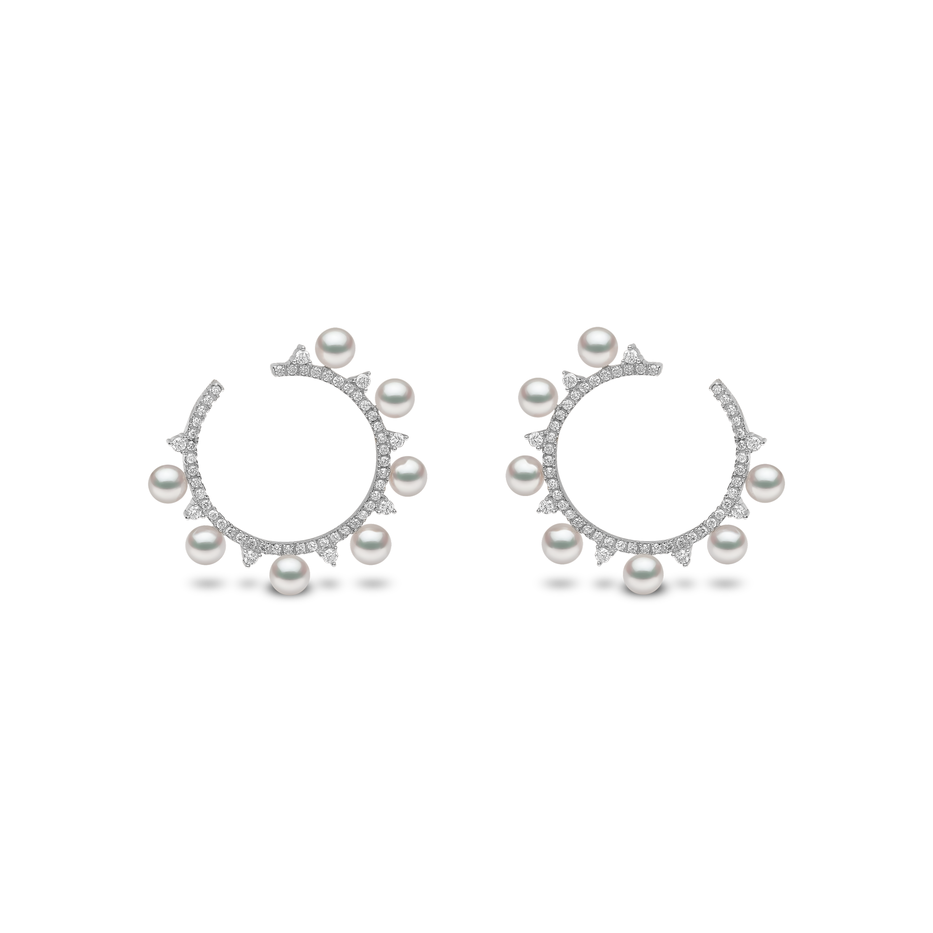 Sleek 18K Gold Pearl and Diamond Circle Earrings