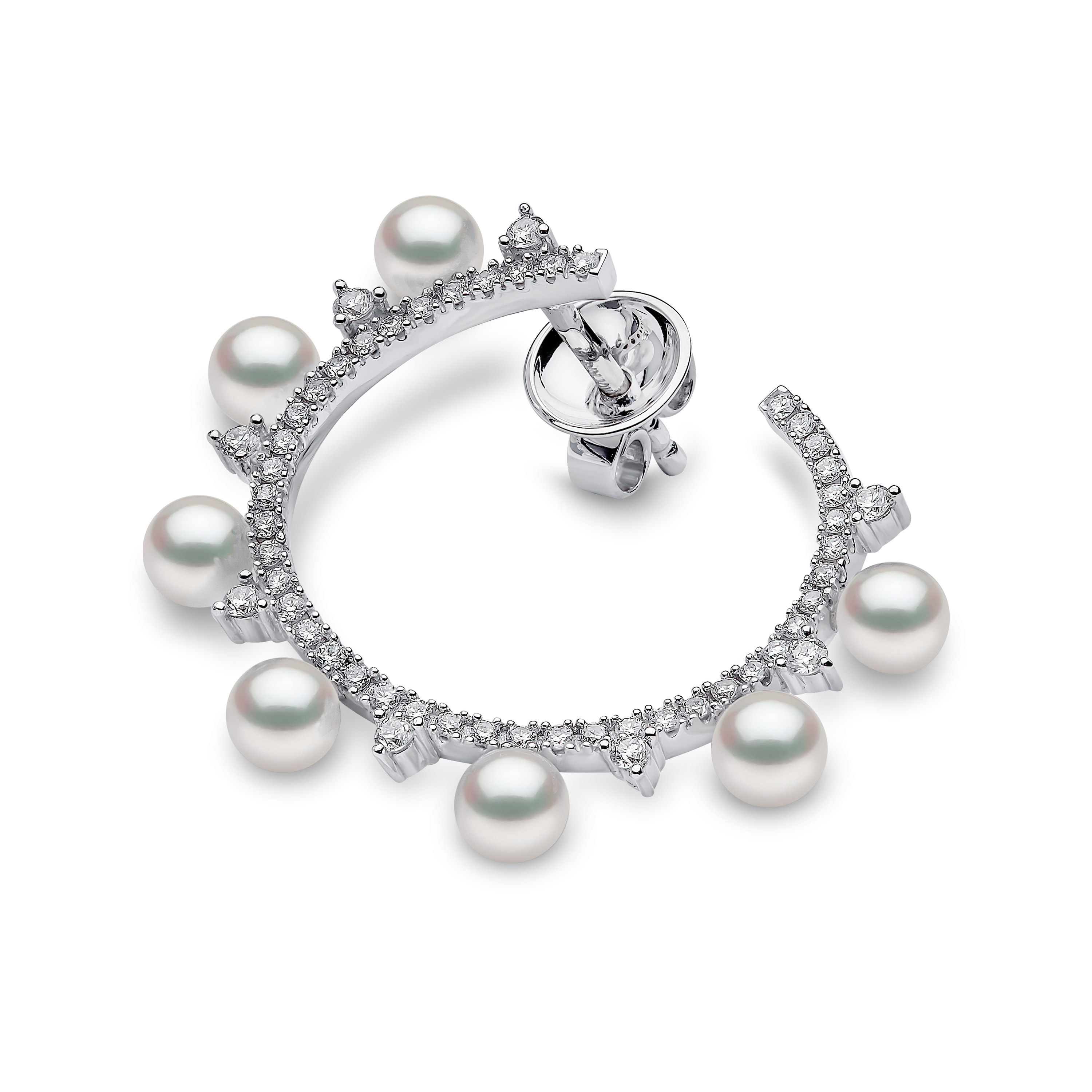 Sleek 18K Gold Pearl and Diamond Circle Earrings