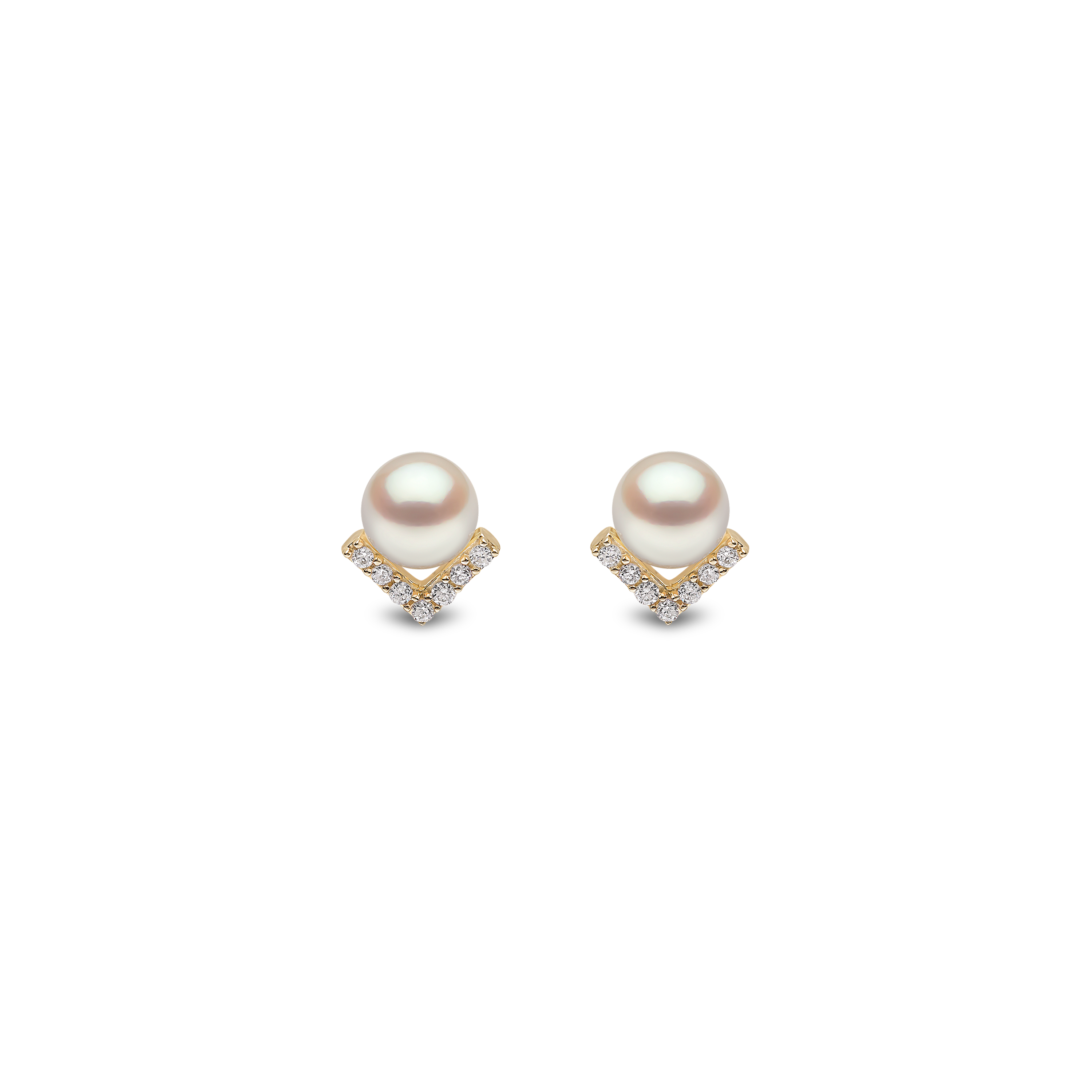 Trend 18K Gold Freshwater Pearl And Diamond V Stud Earrings