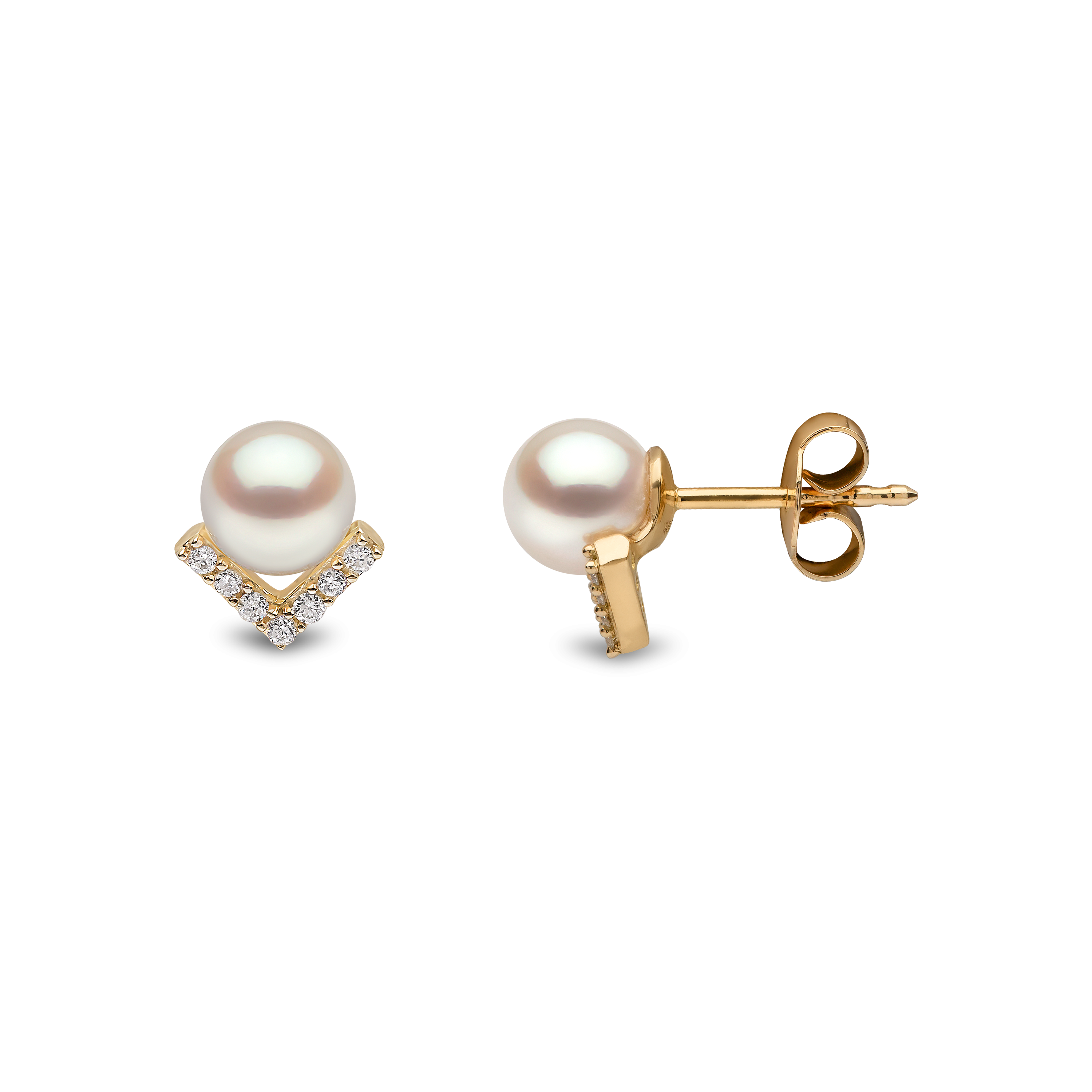 Trend 18K Gold Freshwater Pearl And Diamond V Stud Earrings