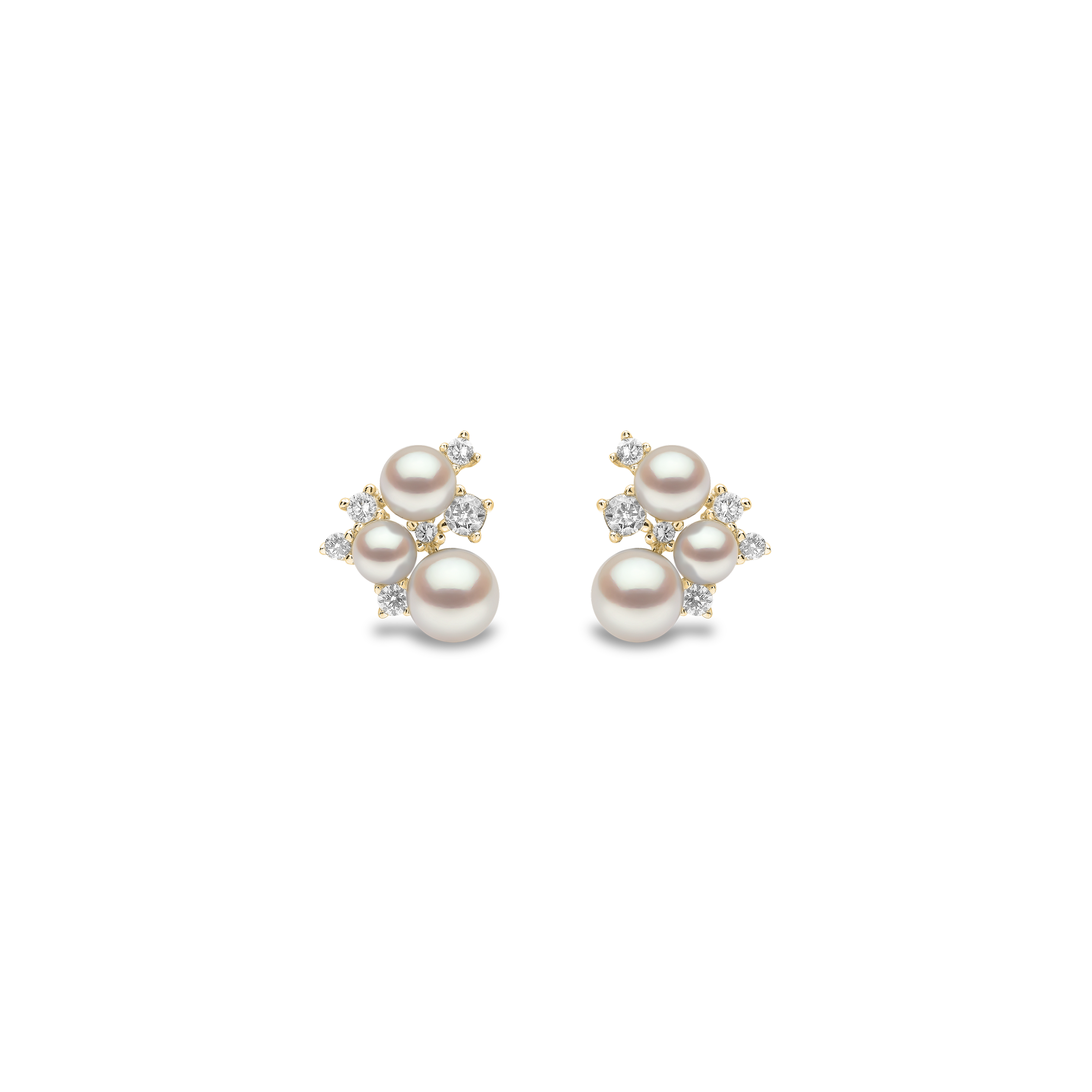 Trend 18K Gold Freshwater Pearl And Diamond Cluster Stud Earrings