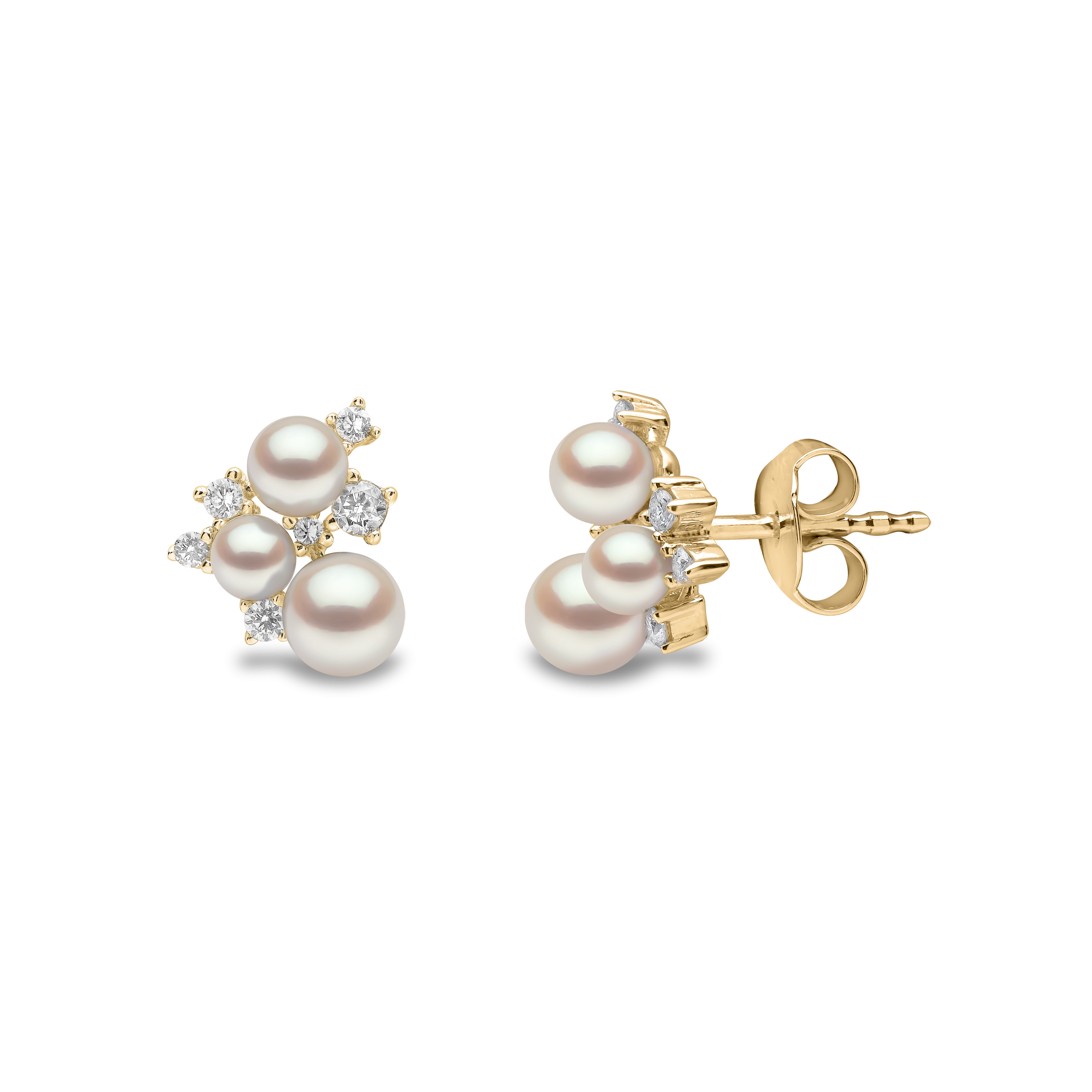Trend 18K Gold Freshwater Pearl And Diamond Cluster Stud Earrings