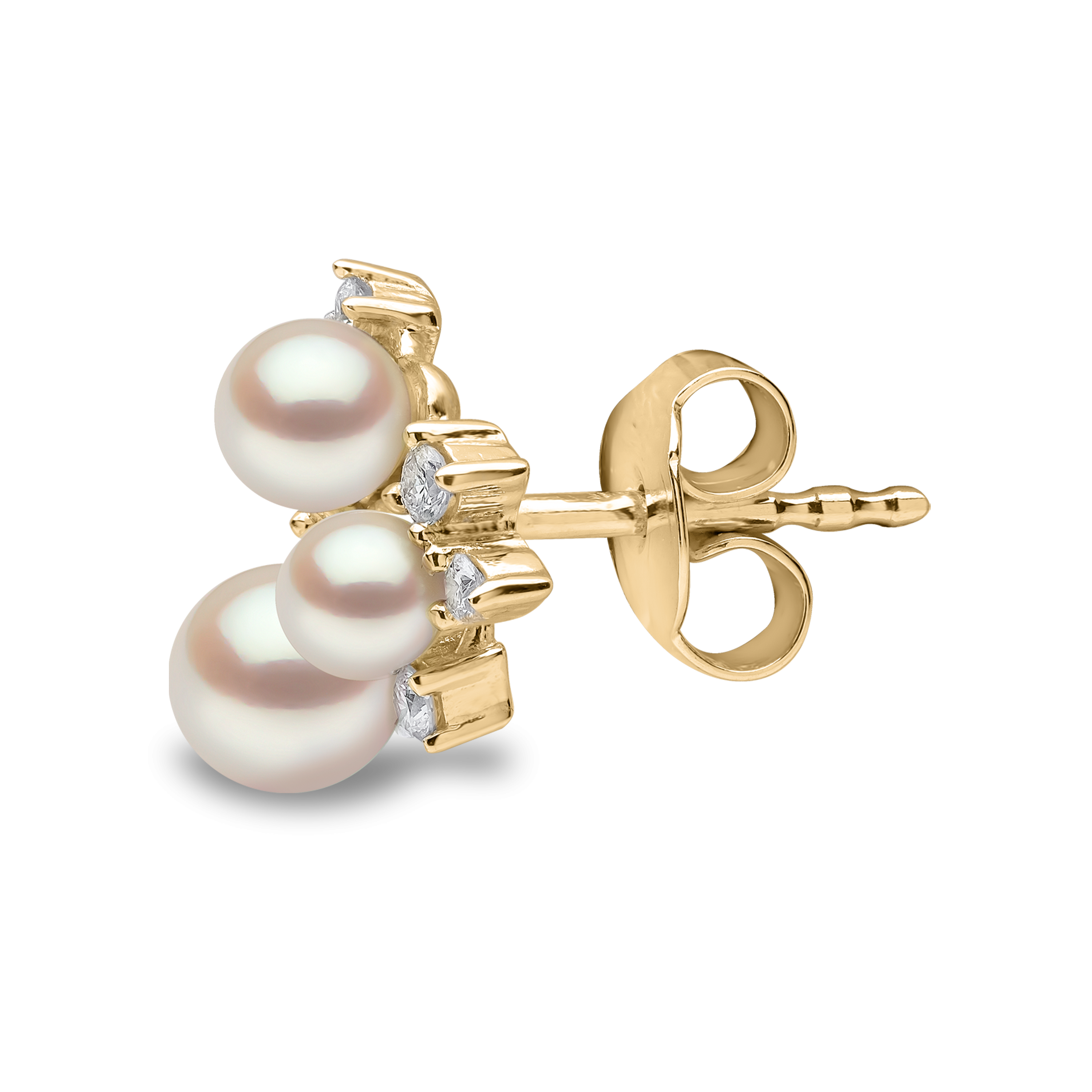 Trend 18K Gold Freshwater Pearl And Diamond Cluster Stud Earrings