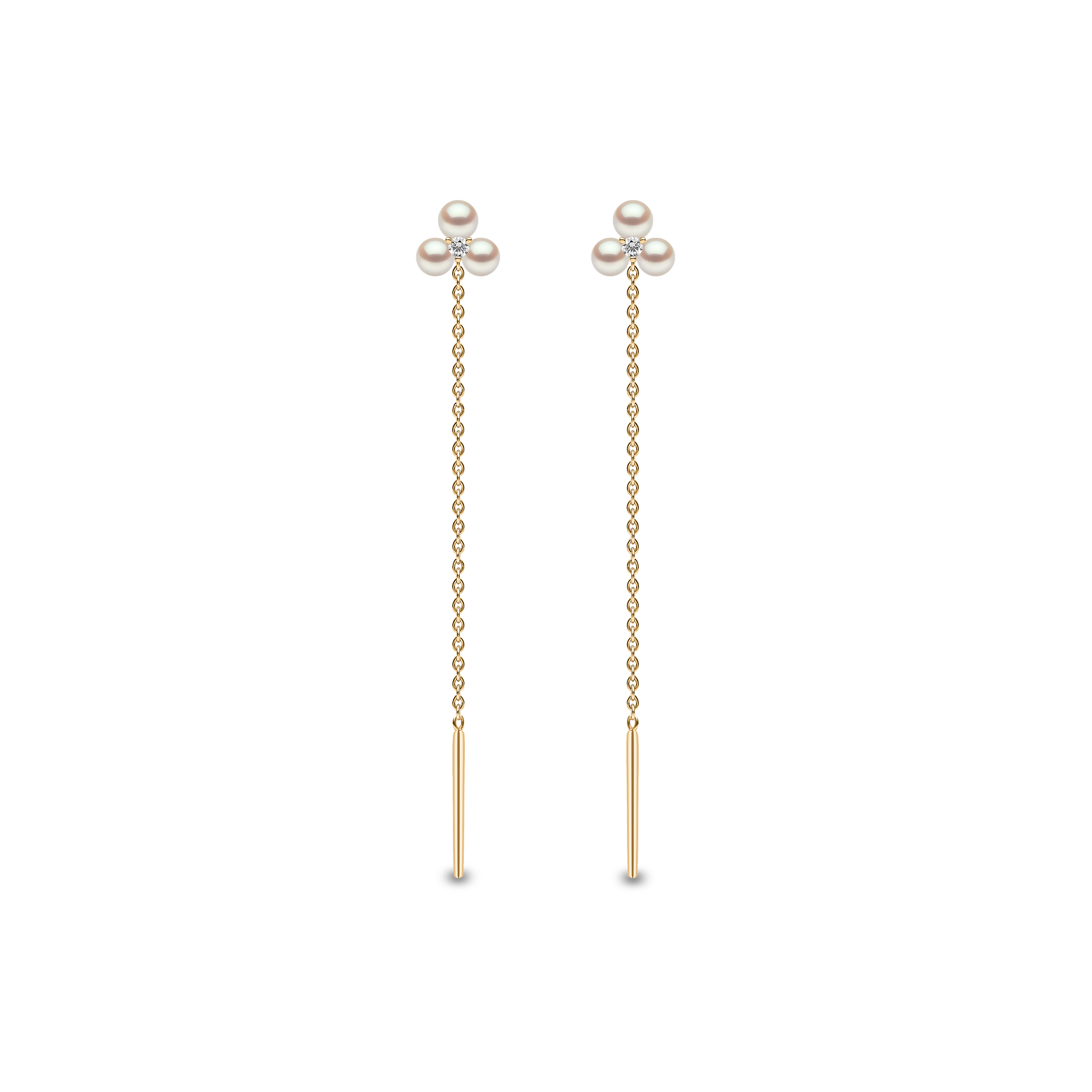 Trend 18K Gold Triple Freshwater Pearl and Diamond Pull Through Chain Earrings