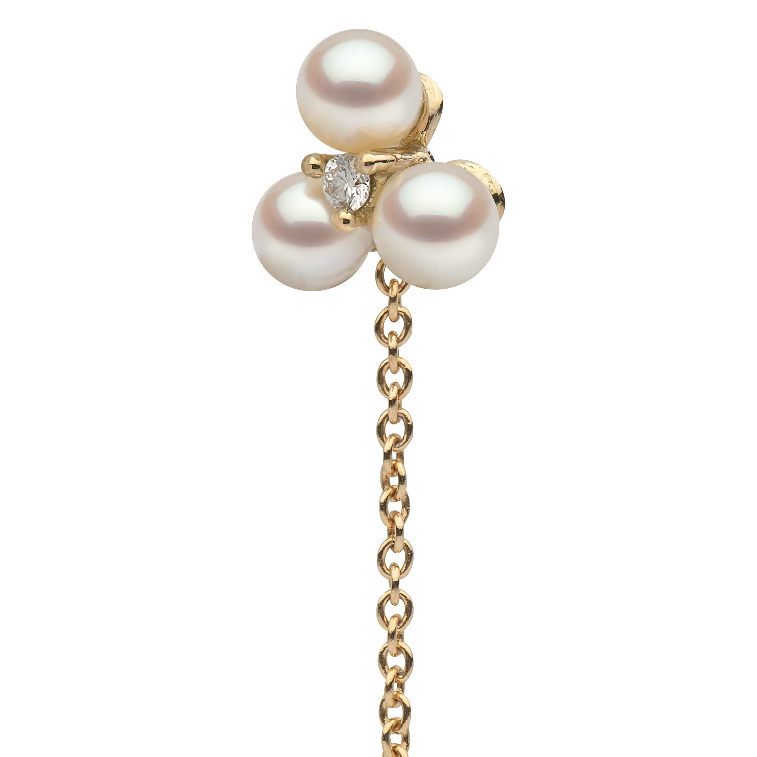 Trend 18K Gold Triple Freshwater Pearl and Diamond Pull Through Chain Earrings