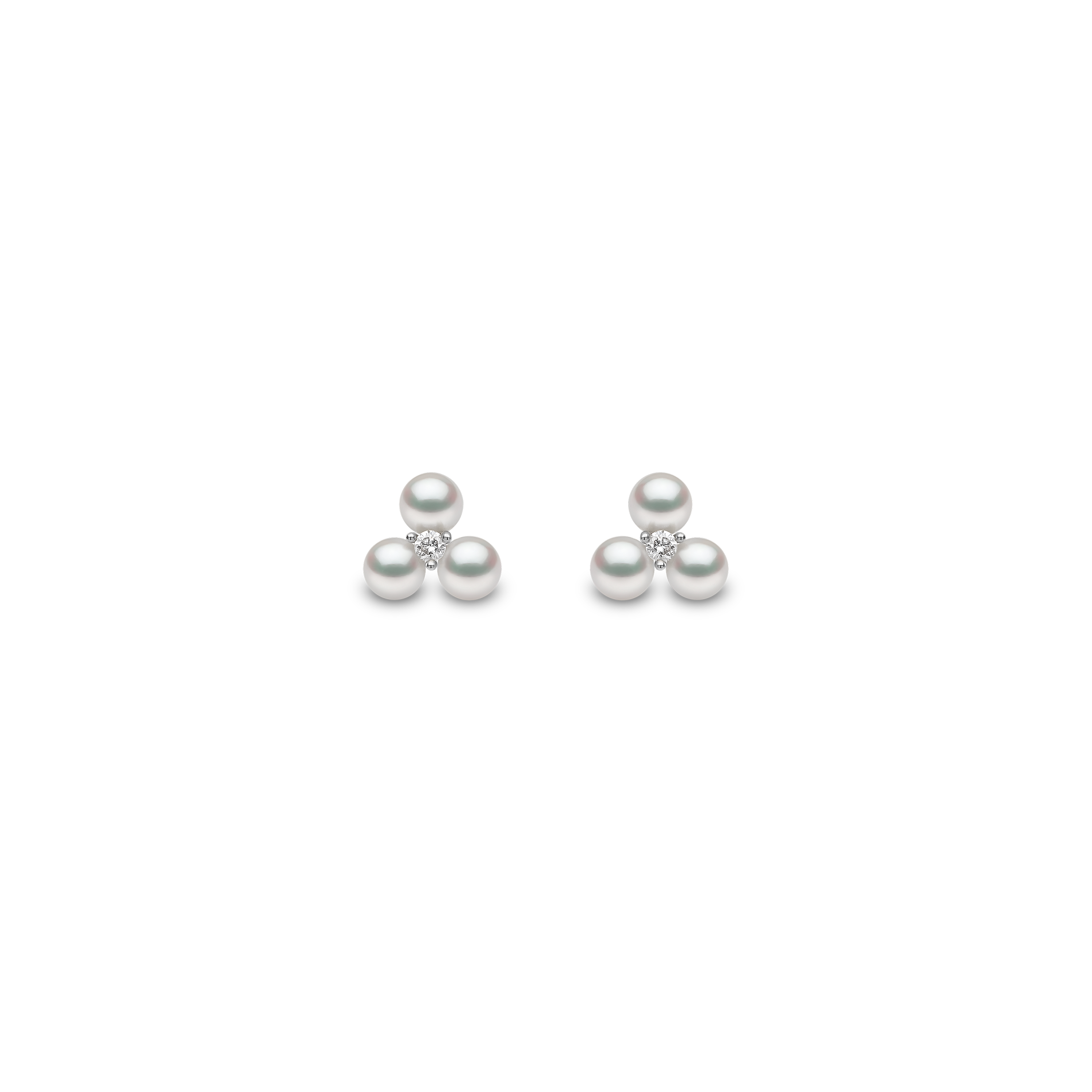 Trend 18K Gold Triple Freshwater Pearl And Diamond Stud Earrings