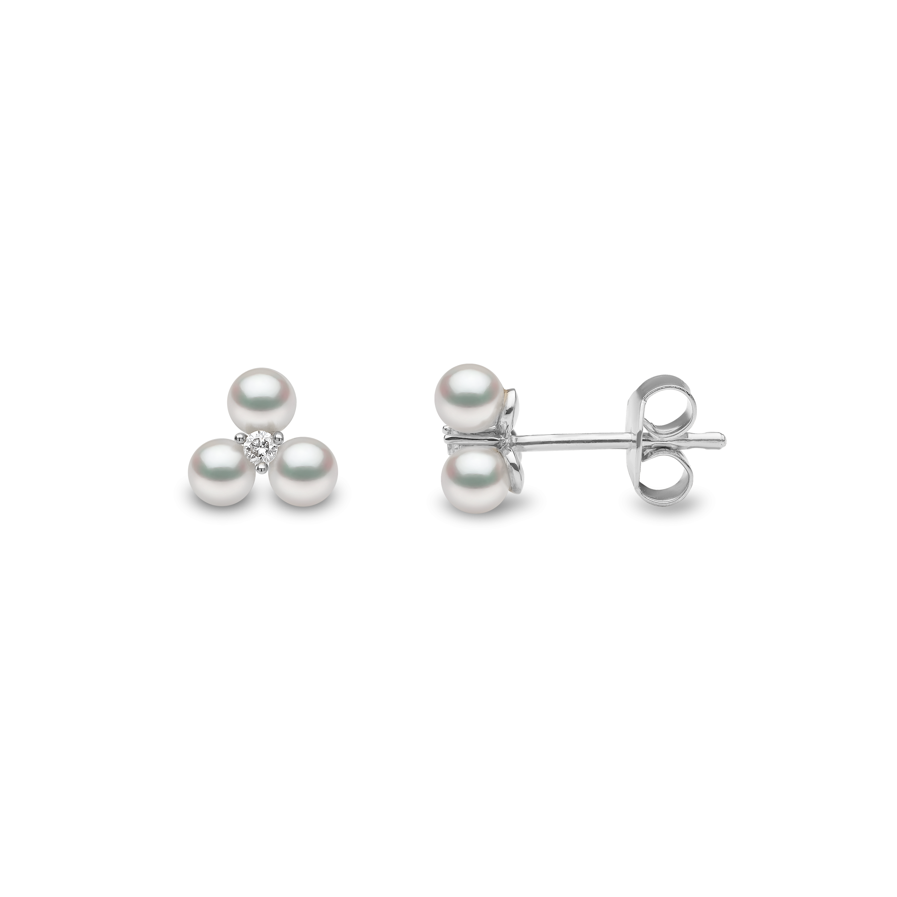 Trend 18K Gold Triple Freshwater Pearl And Diamond Stud Earrings