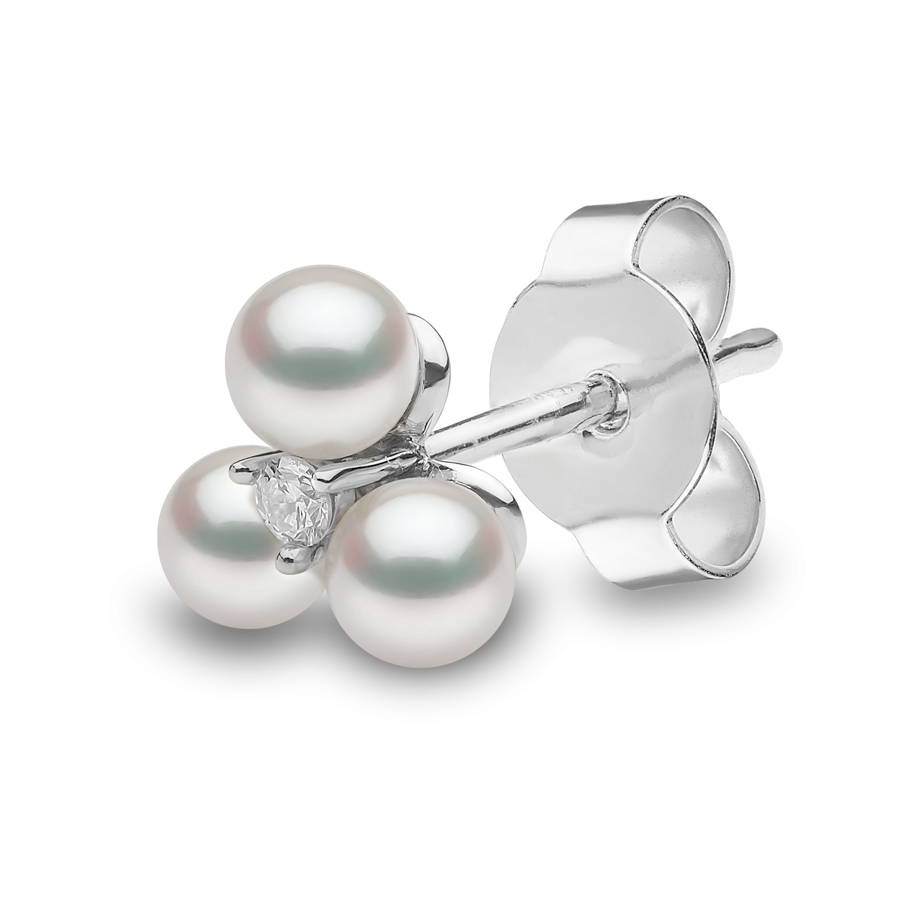 Trend 18K Gold Triple Freshwater Pearl And Diamond Stud Earrings