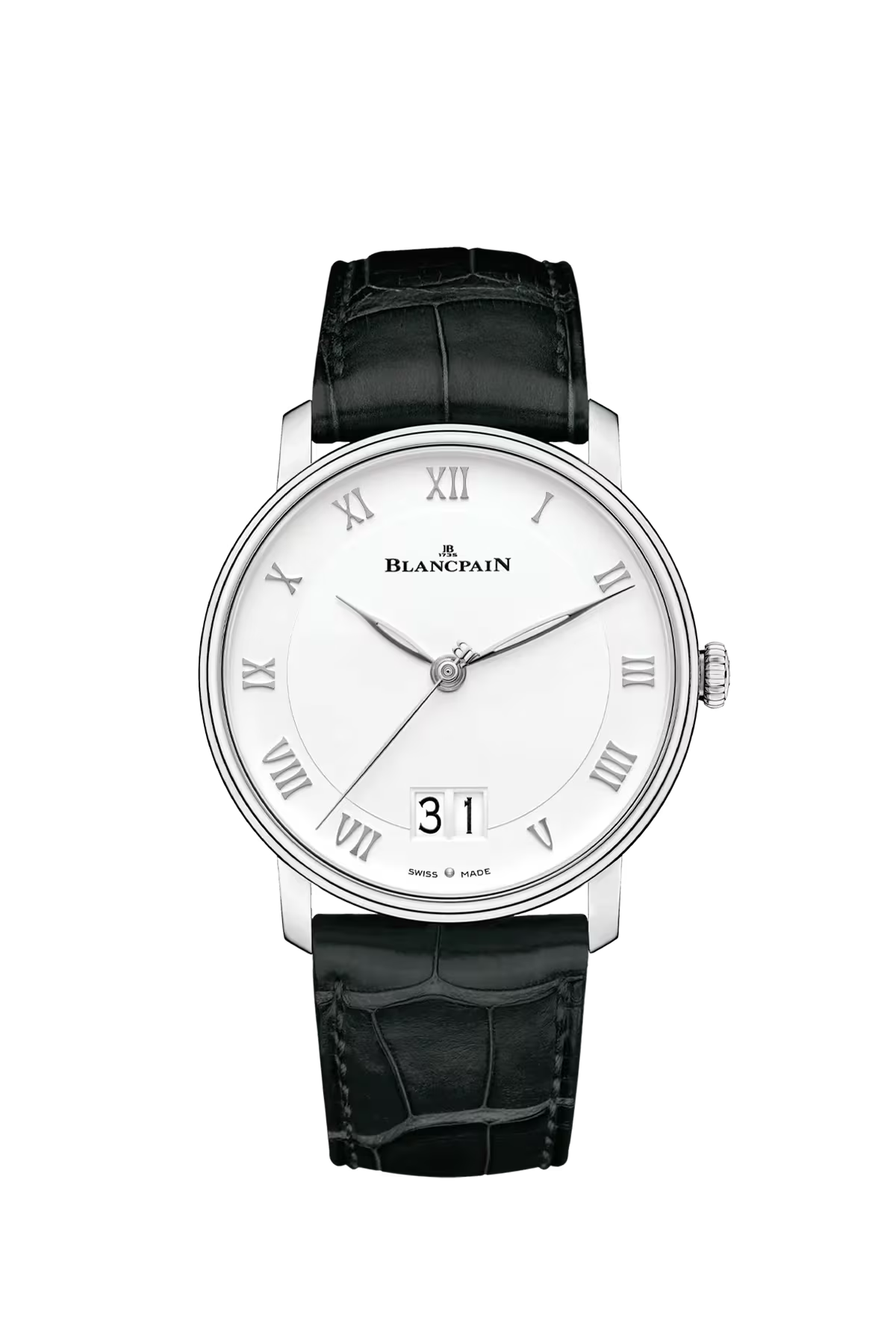 Blancpain Villeret Large Date 40 mm with steel case and white dial, reference 6669-1127-55B