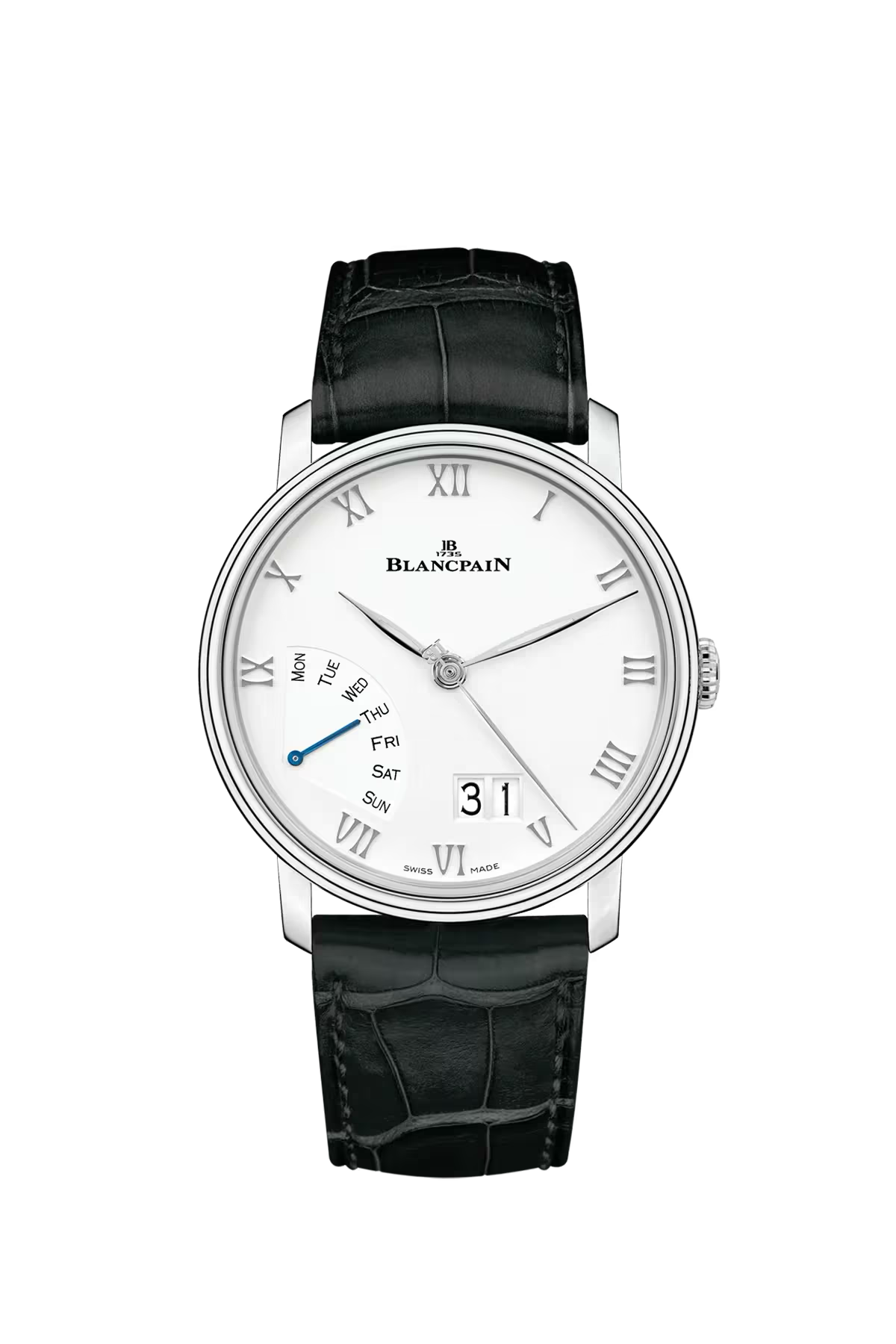 Blancpain Villeret Large Date Retrograde Day 40.5 mm with steel case and white dial, reference 6668-1127-55B