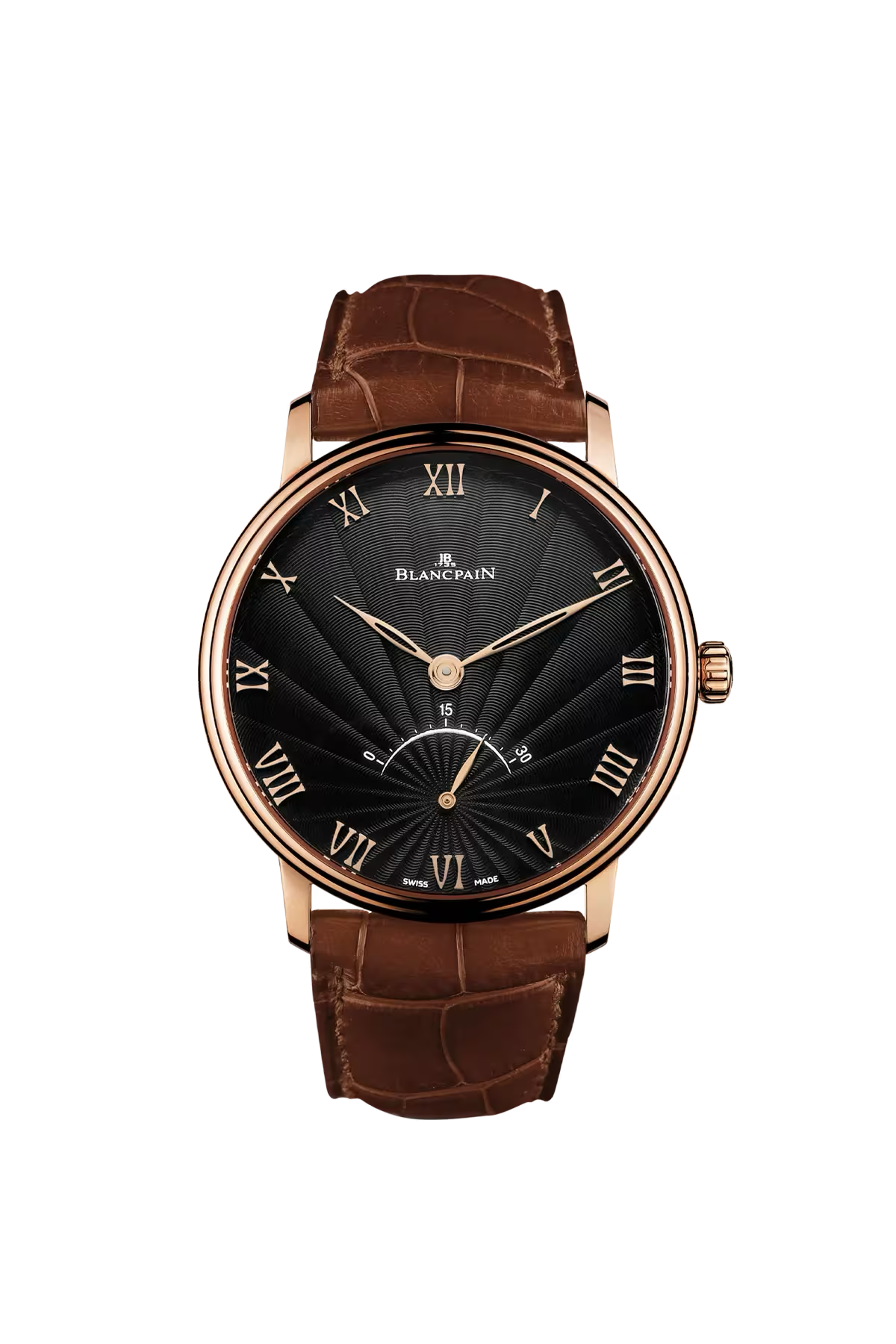 Blancpain Villeret Ultraplate 40 mm with red gold case and stamped black flinqué dial, reference 6653-3630-55B