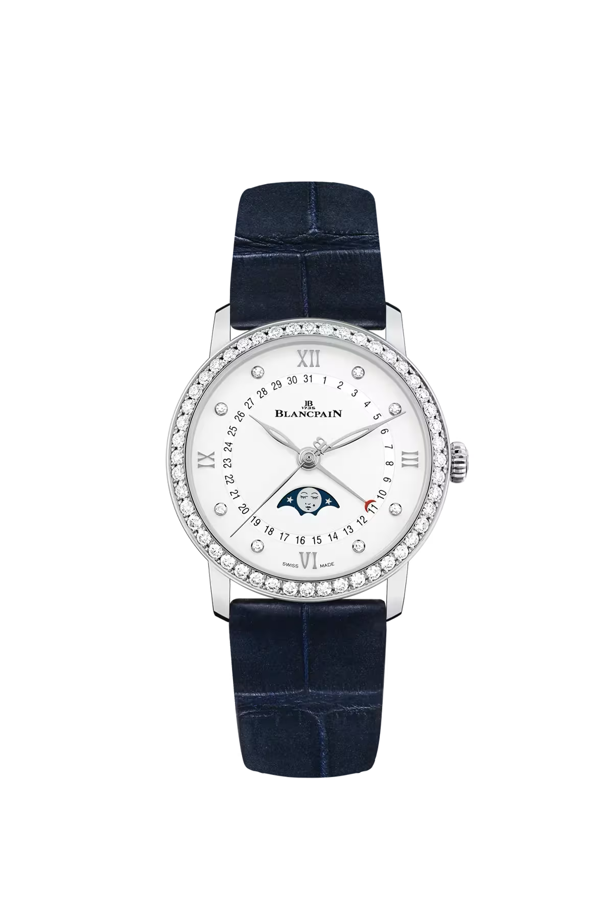 Blancpain Villeret Moonphase Calendar 33.2 mm with steel case and diamond-set white dial, reference 6126-4628-55B