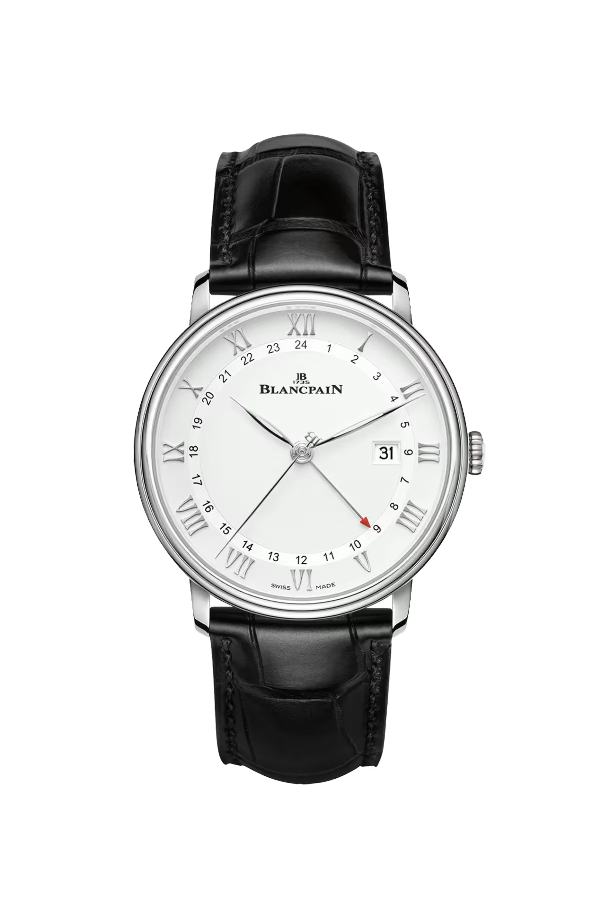 Blancpain Villeret GMT Date 40.5 mm with steel case and white dial, reference 6662-1127-55B