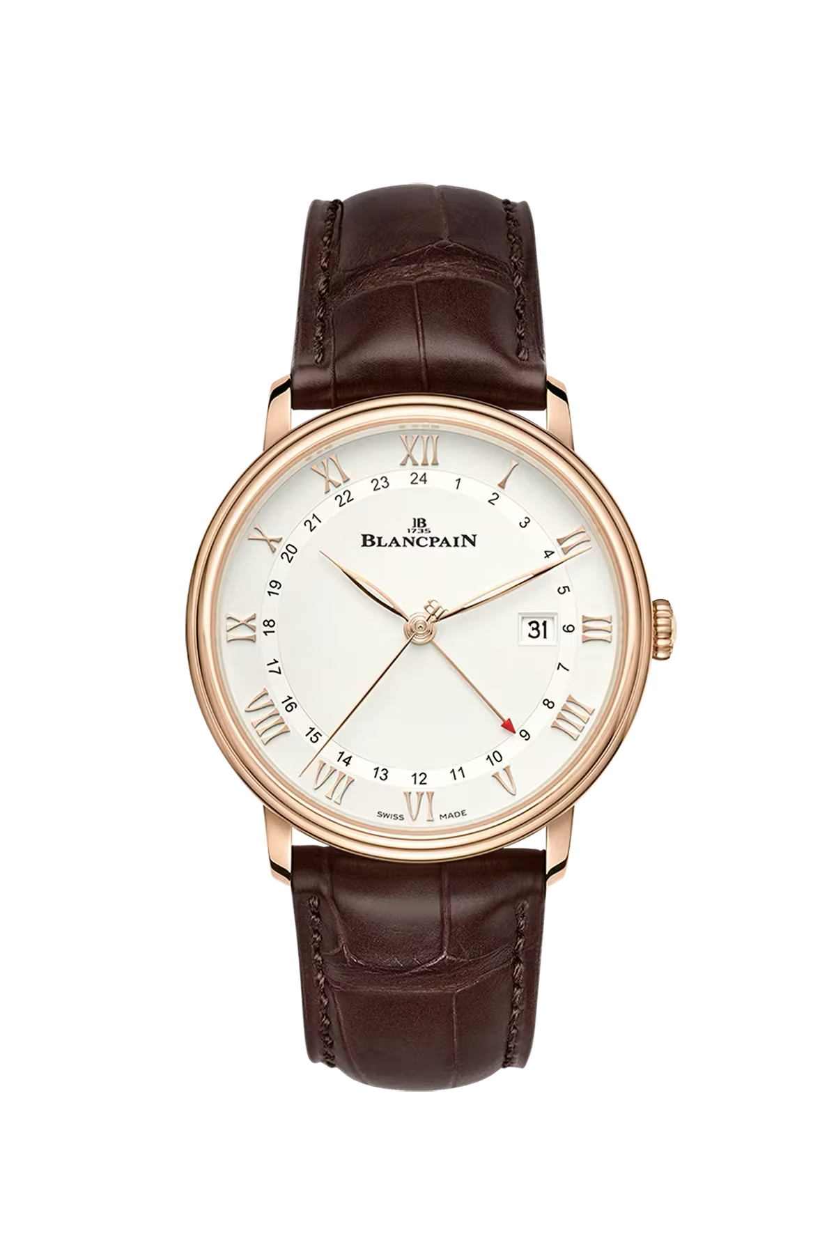 Blancpain Villeret GMT Date 40.5 mm with red gold case and opaline dial, reference 6662-3642-55B