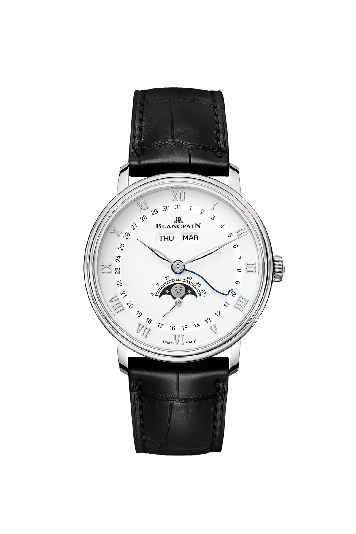 Blancpain Villeret Complete Calendar 38 mm with steel case and white dial, reference 6264-1127-55B