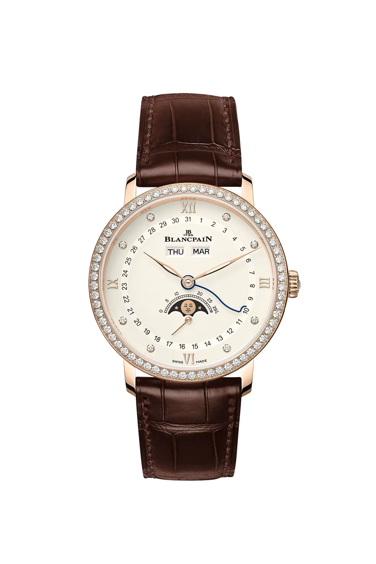 Blancpain Villeret Complete Calendar 38 mm with red gold case and diamond-set opaline dial, reference 6264-2987-55B