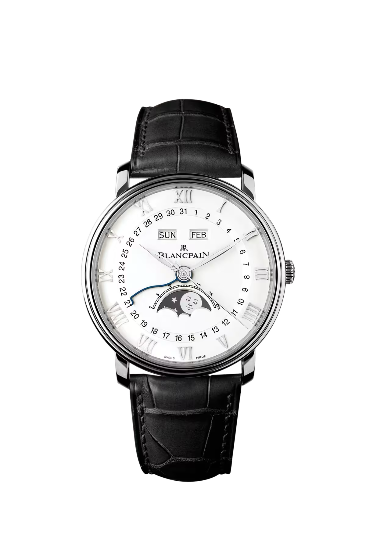 Blancpain Villeret Calendar Moonphase 40 mm with steel case and white dial, reference 6654-1127-55B