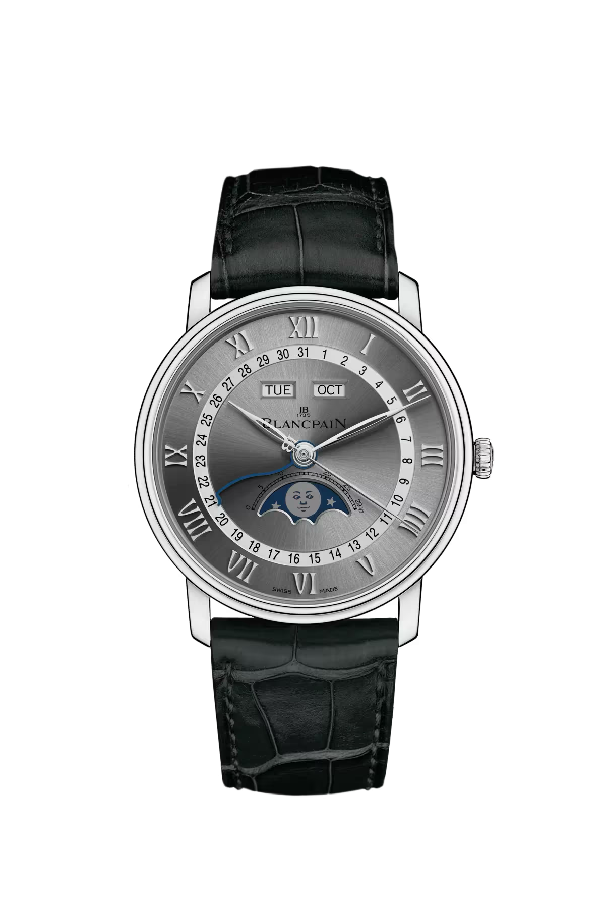 Blancpain Villeret Complete Calendar 40 mm with steel case and sunburst grey dial, reference 6654-1113-55B