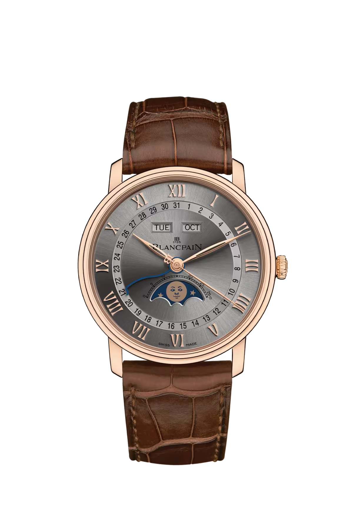 Blancpain Villeret Complete Calendar 40 mm with red gold case and sunburst grey dial, reference 6654-3613-55B