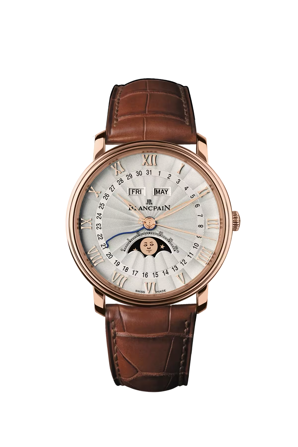Blancpain Villeret Calendar Demi-Savonnette 40 mm with red gold case and stamped flinqué opaline dial, reference 6664-3642-55B