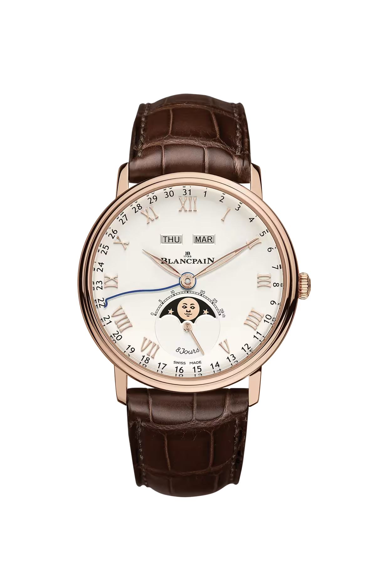 Blancpain Villeret Complete Calendar 8 Days 42 mm with red gold case and opaline dial, reference 6639-3642-55B