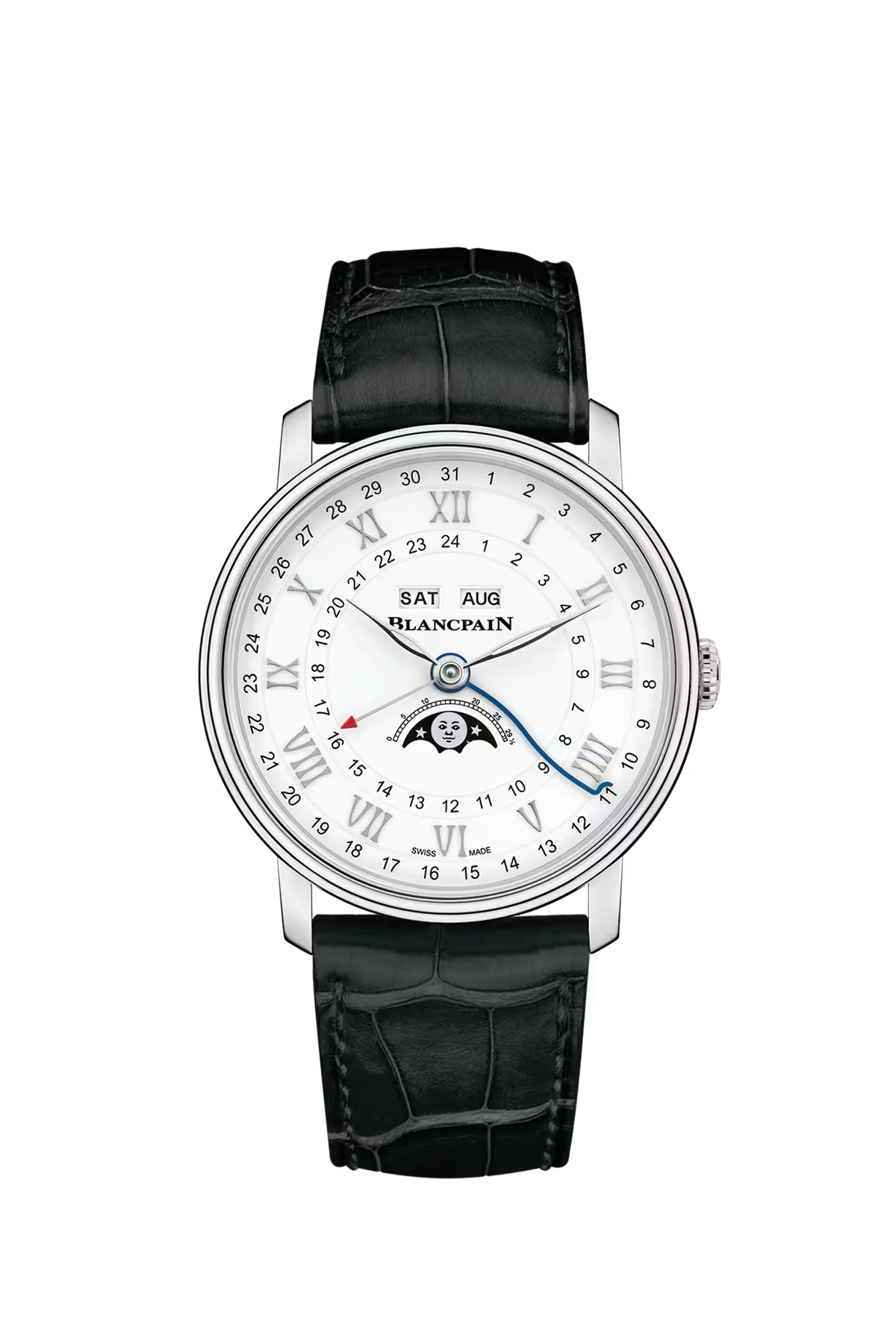 Blancpain Villeret Calendar Moonphase GMT 40.5 mm with steel case and white dial, reference 6676-1127-55B
