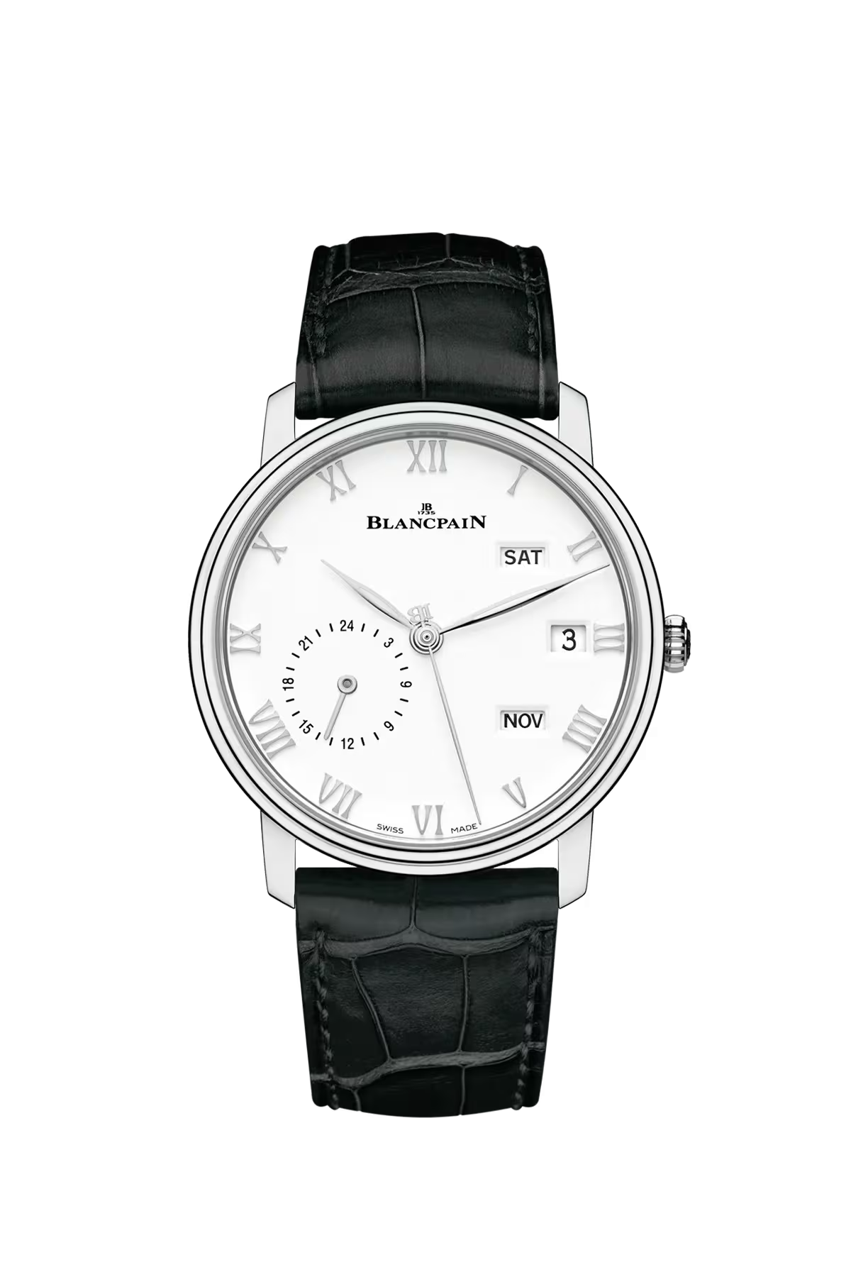 Blancpain Villeret Annual Calendar GMT 40 mm with steel case and white dial, reference 6670-1127-55B