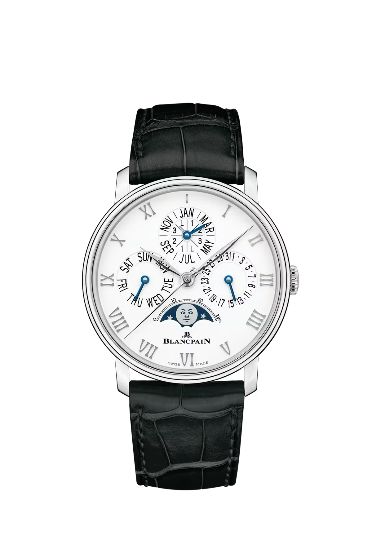 Blancpain Villeret Perpetual Moonphase 40.3 mm with steel case and white dial, reference 6656-1127-55B
