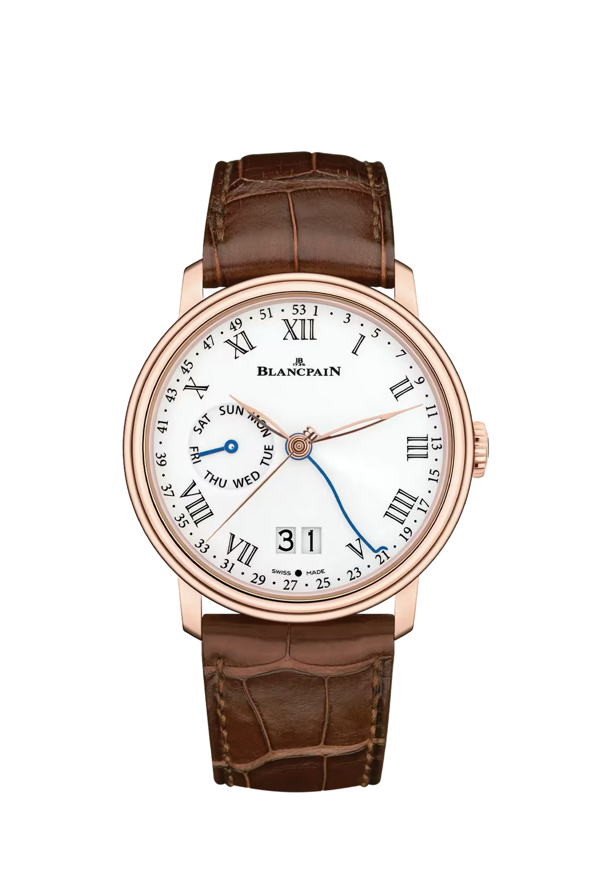 Blancpain Villeret Weekly Calendar 8 Days 42 mm with red gold case and cambered white grand feu enamel dial, reference 6637-3631-55B