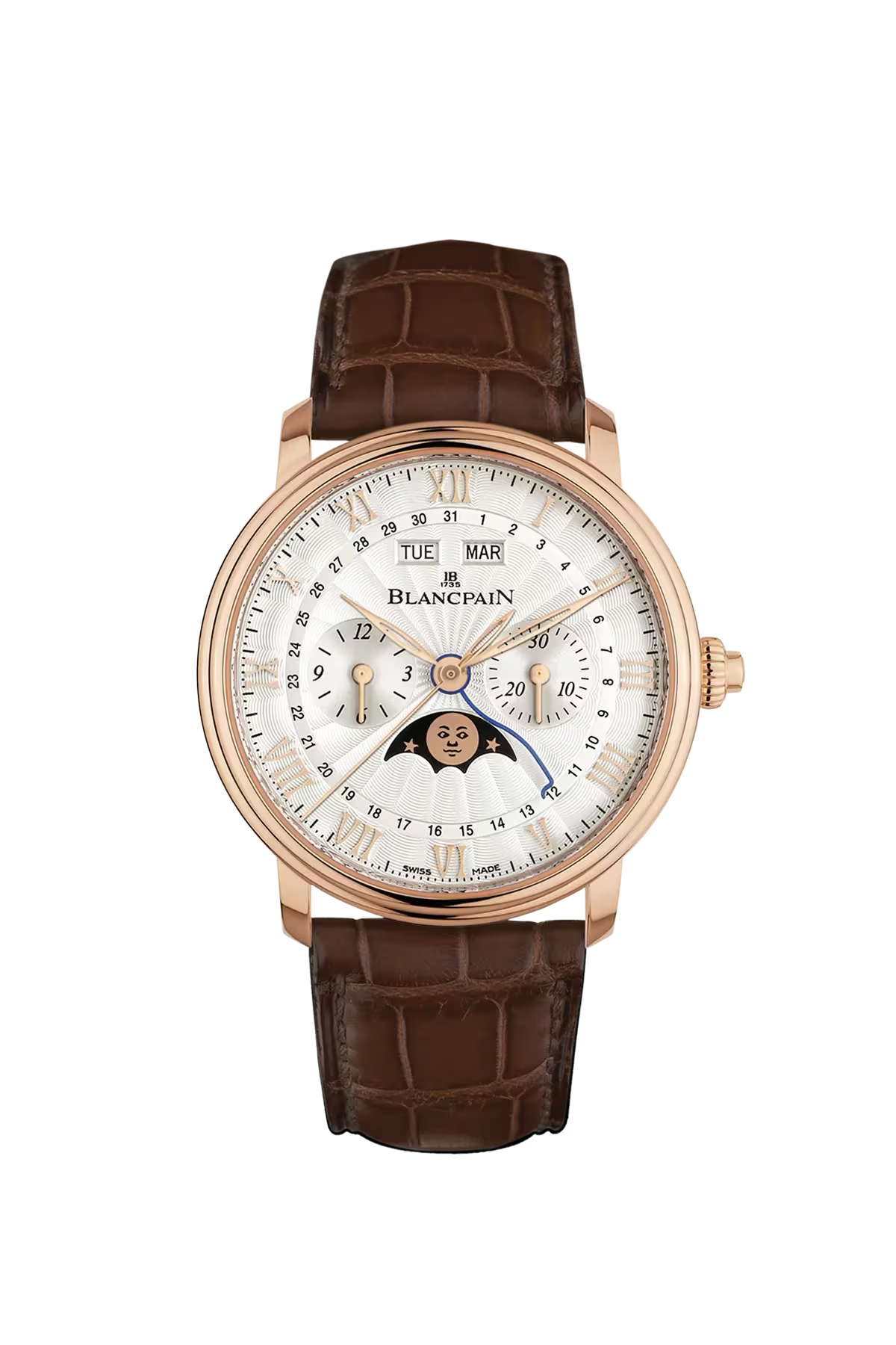 Blancpain Villeret Monopusher Chronograph 40.3 mm with red gold case and stamped flinqué opaline dial, reference 6685-3642-55B