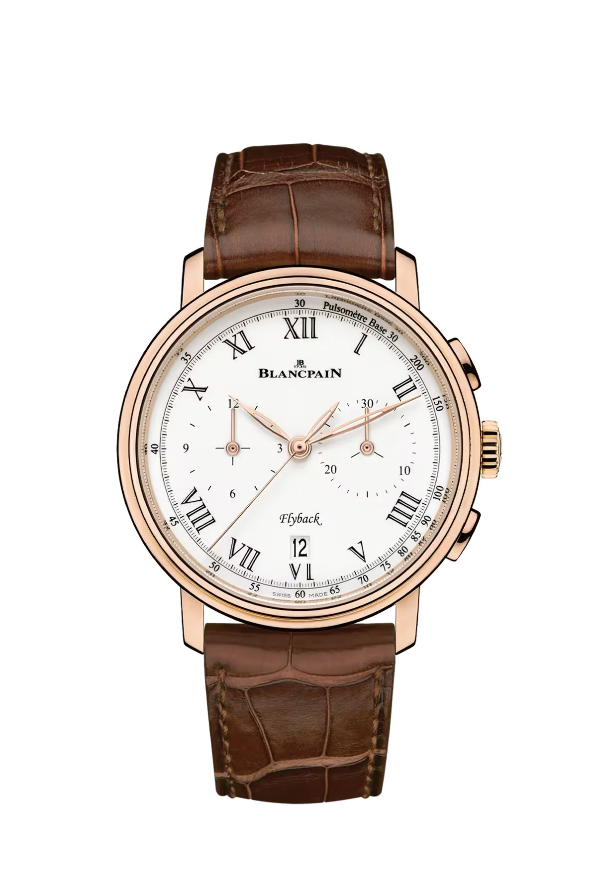 Blancpain Villeret Flyback Pulsometer 43.7 mm with red gold case and cambered white grand feu enamel dial, reference 6680F-3631-55B