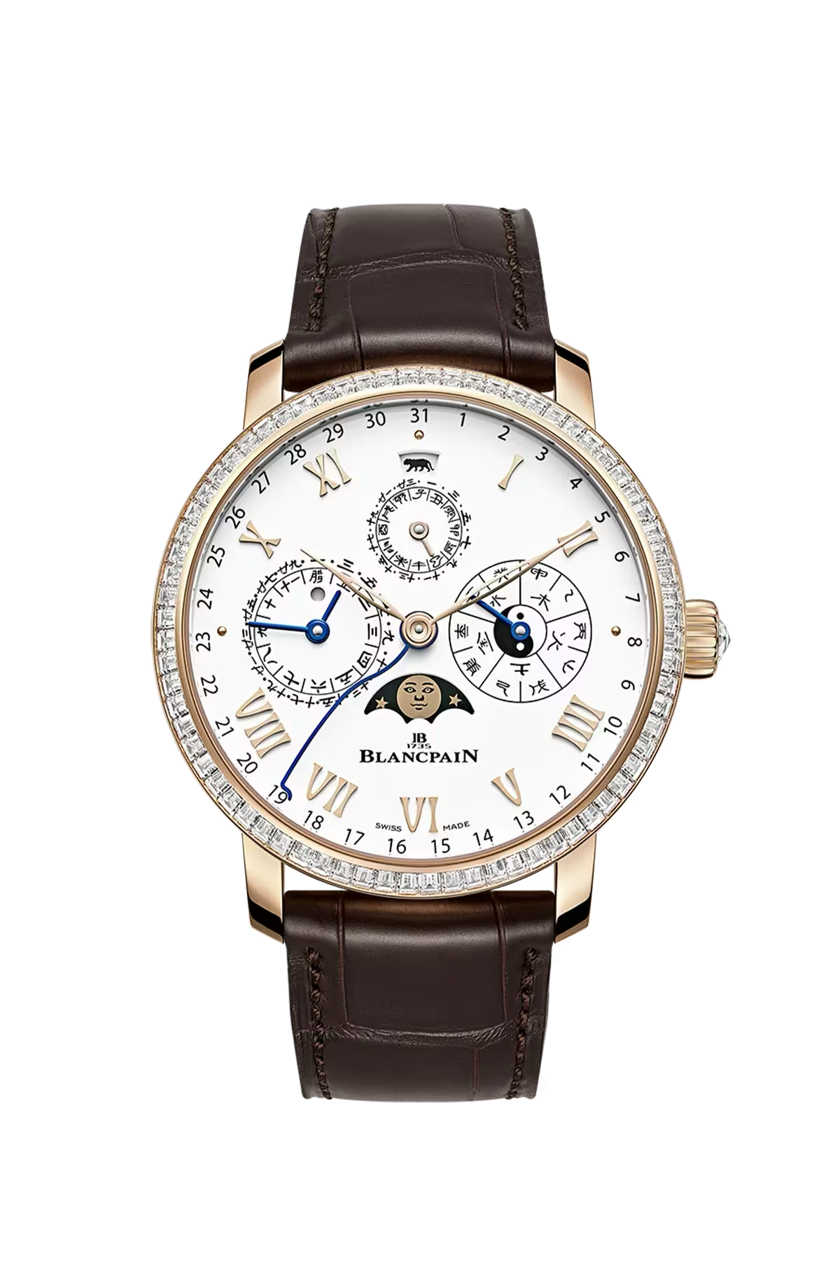 Blancpain Villeret Chinese Calendar 45.2 mm with red gold case and white grand feu enamel dial, reference 0888-6231-55B