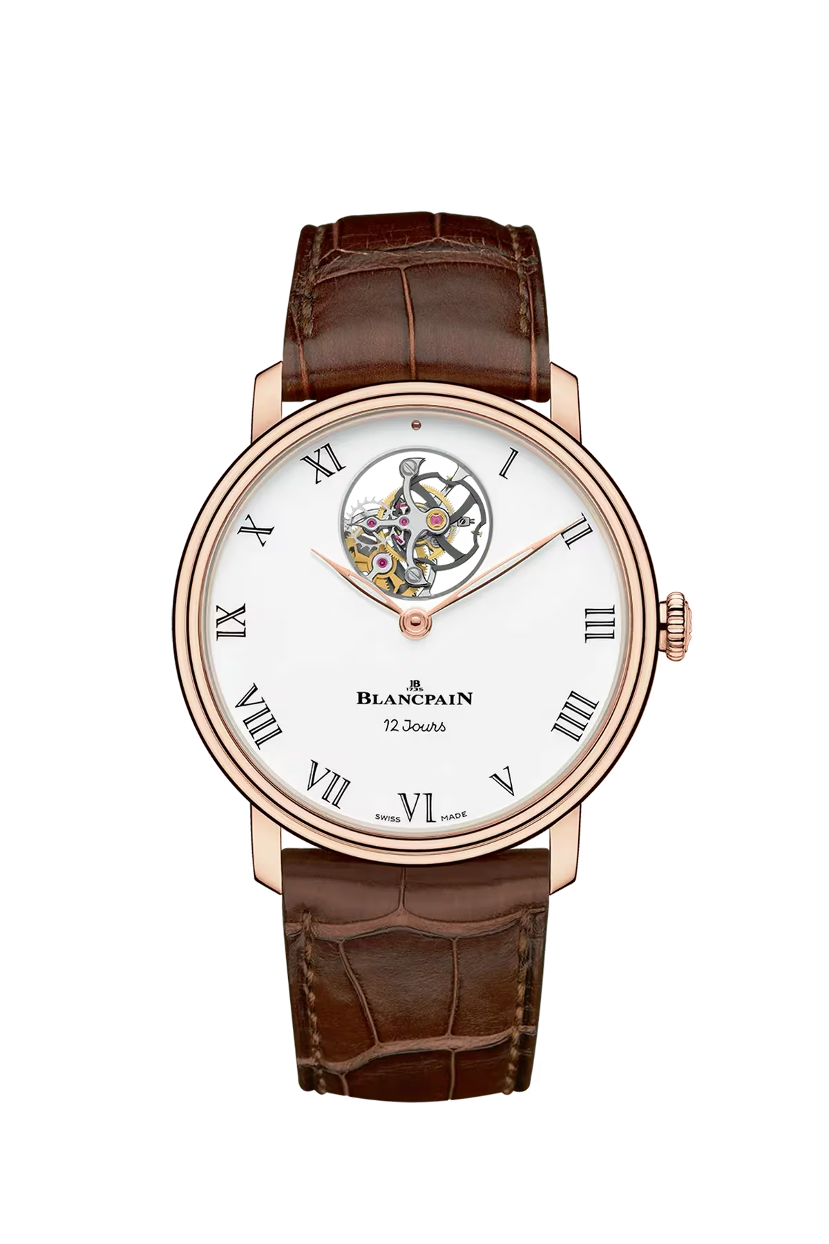 Blancpain Villeret Flying Tourbillon 12 Days 42 mm with red gold case and white grand feu enamel dial, reference 66240-3631-55B