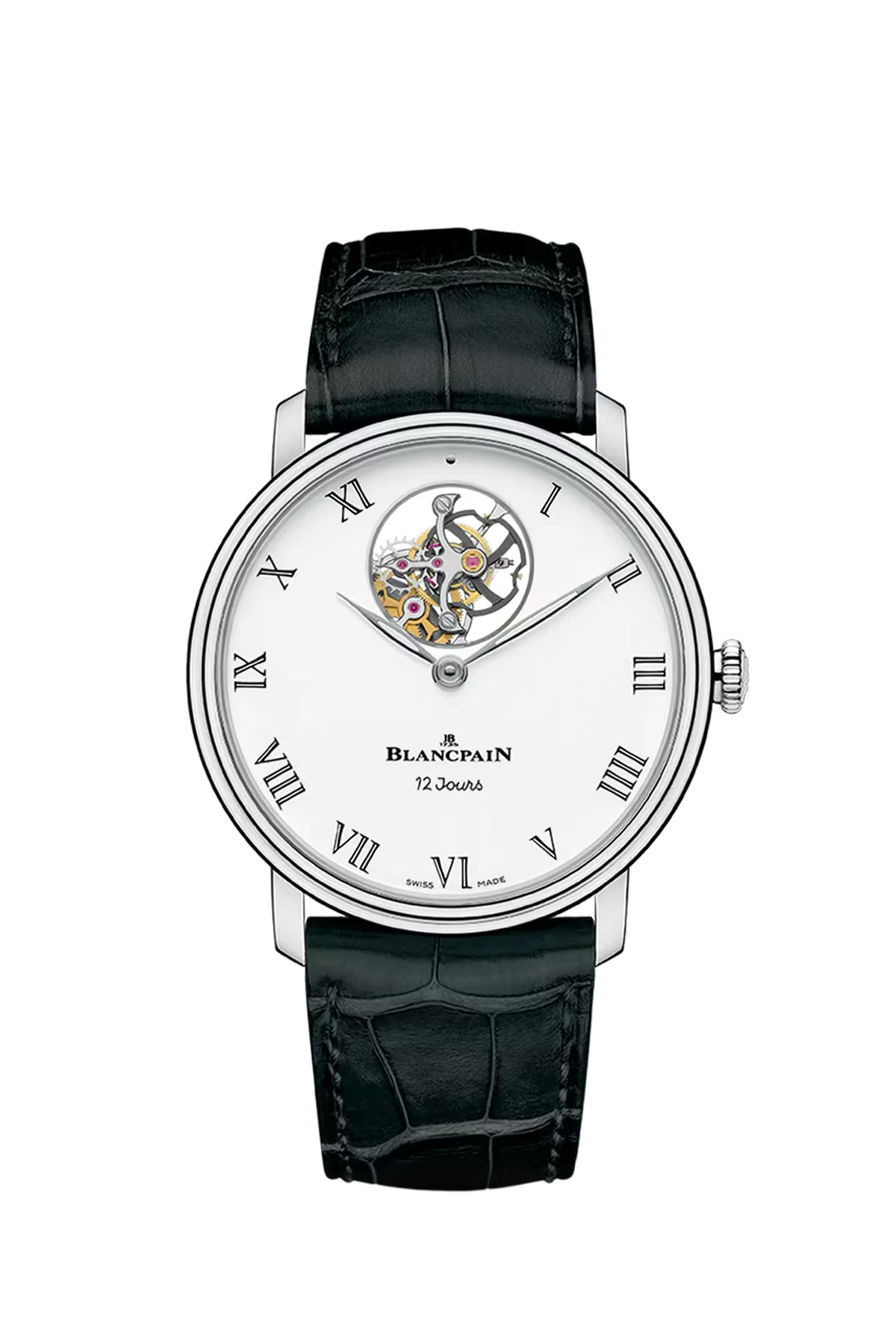 Blancpain Villeret Flying Tourbillon 12 Days 42 mm with platinum case and white grand feu enamel dial, reference 66240-3431-55B