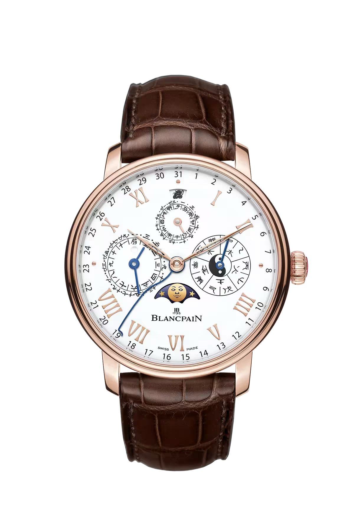 Blancpain Villeret Chinese Calendar 45.2 mm with red gold case and white grand feu enamel dial, reference 0888-3631-55B